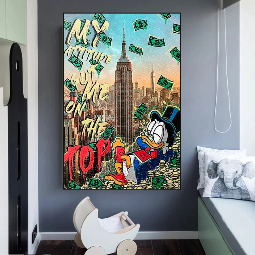 Uncle Scrooge McDuck Canvas Wall Art - Disney Duck Cartoon Character Home Decor for Living Room, Bedroom & Office - Motivational Quote Artwork for Disney Fans