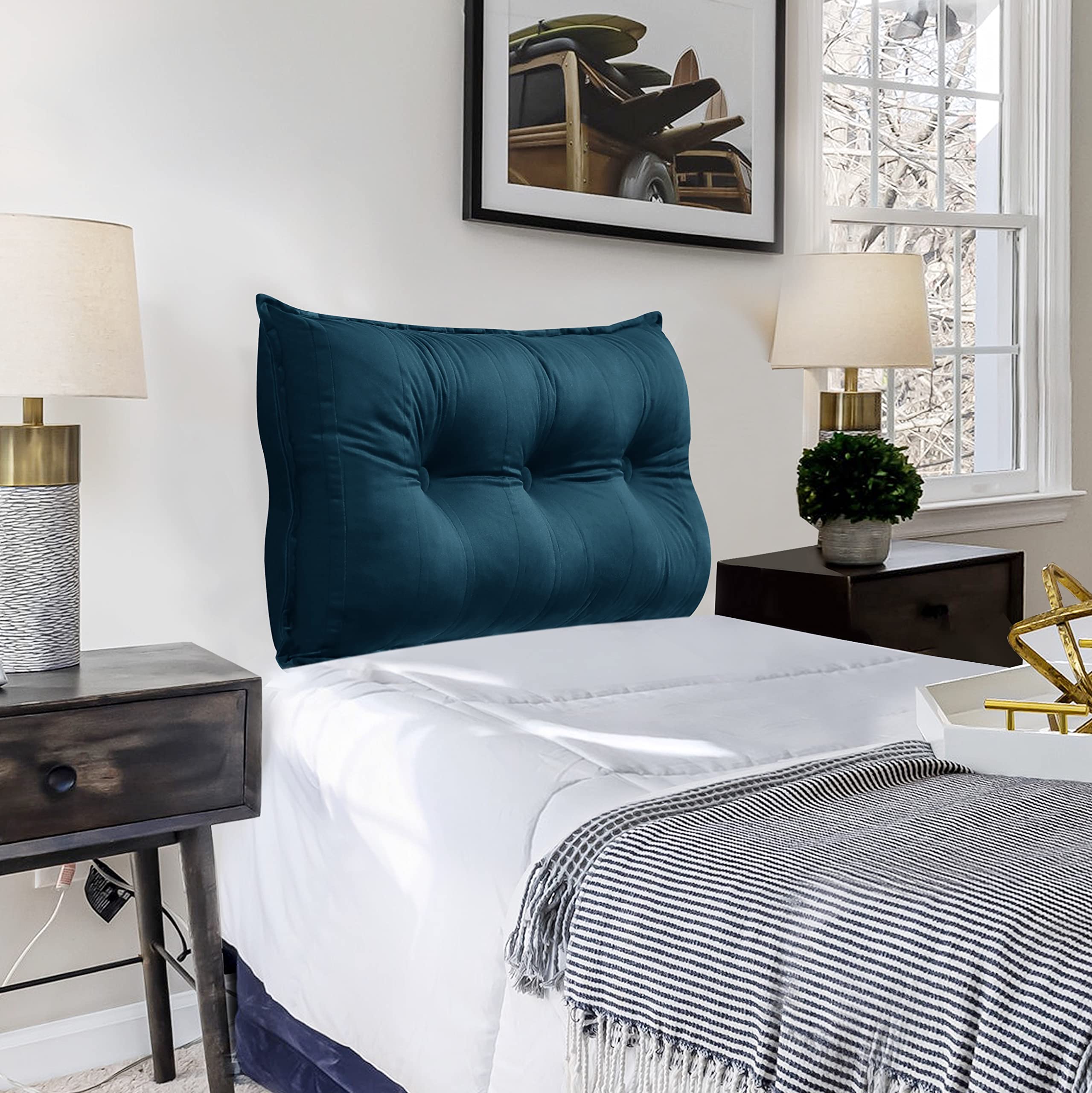 VERCART Large Bolster Headboard Pillow - Daybed & Reading Pillow with Washable Velvet Cover - Backrest Support for Bed, Sofa & Floor (Deep Blue, Twin Size) | Perfect for Relaxing, Reading & Lounging