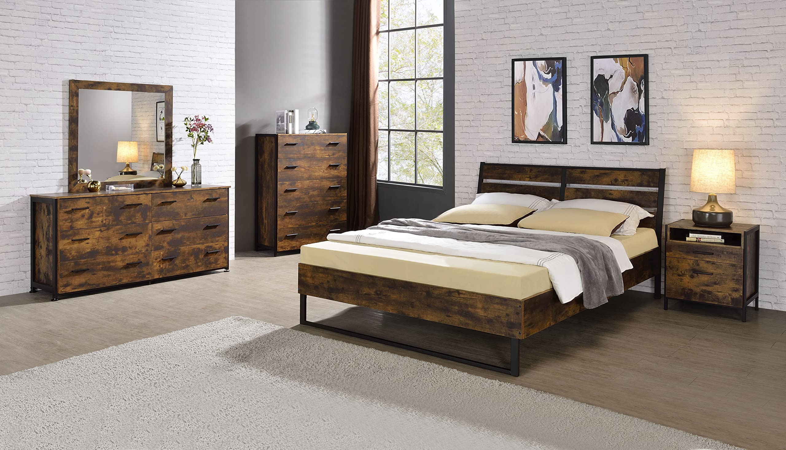 Acme Juvanth Eastern King Wooden Panel Bed - Solid Oak Frame with Black Finish - Perfect for Master Bedrooms & Guest Rooms