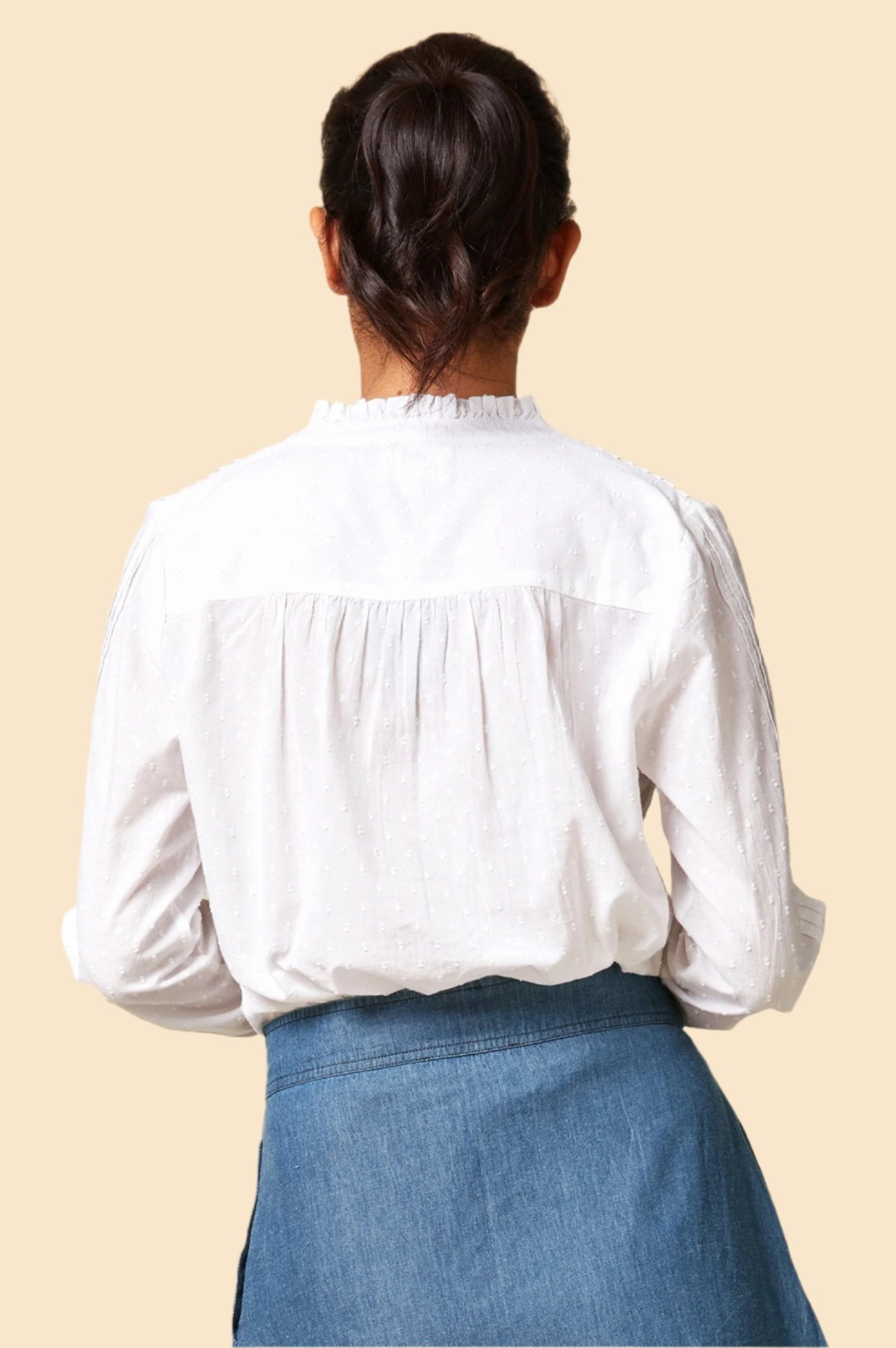Organic Cotton Dobby Blouse for Women - Carrie White Top | Elegant Casual Wear for Office, Date Night & Summer Outfits
