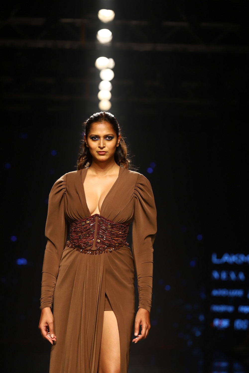Elegant Dark Tan Dress with High Slit - Perfect for Evening Parties, Date Nights & Special Occasions