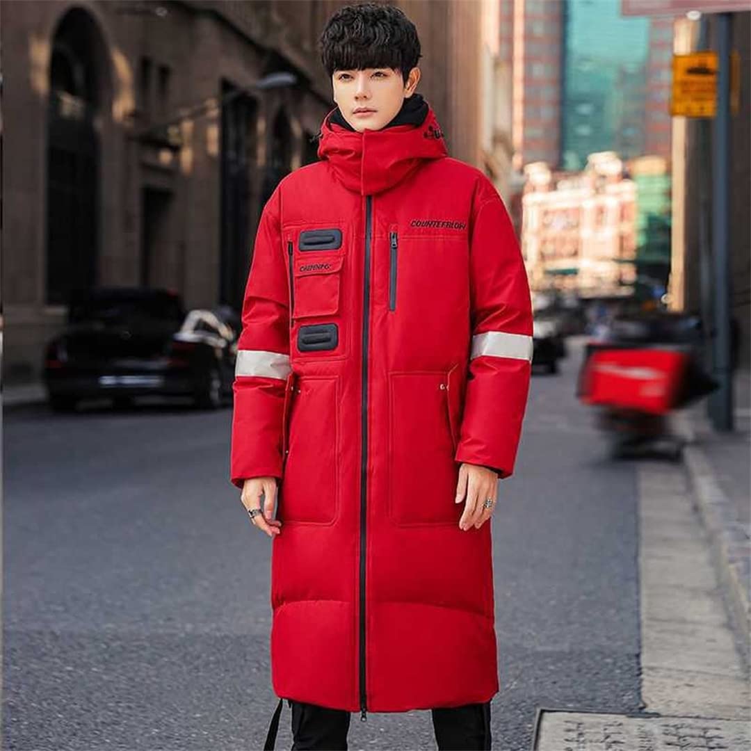 Men's Winter Fashion Long Hooded Down Jacket with Pockets - Thick Warm Overcoat for Cold Weather - Perfect for Outdoor Activities, Hiking & Daily Wear