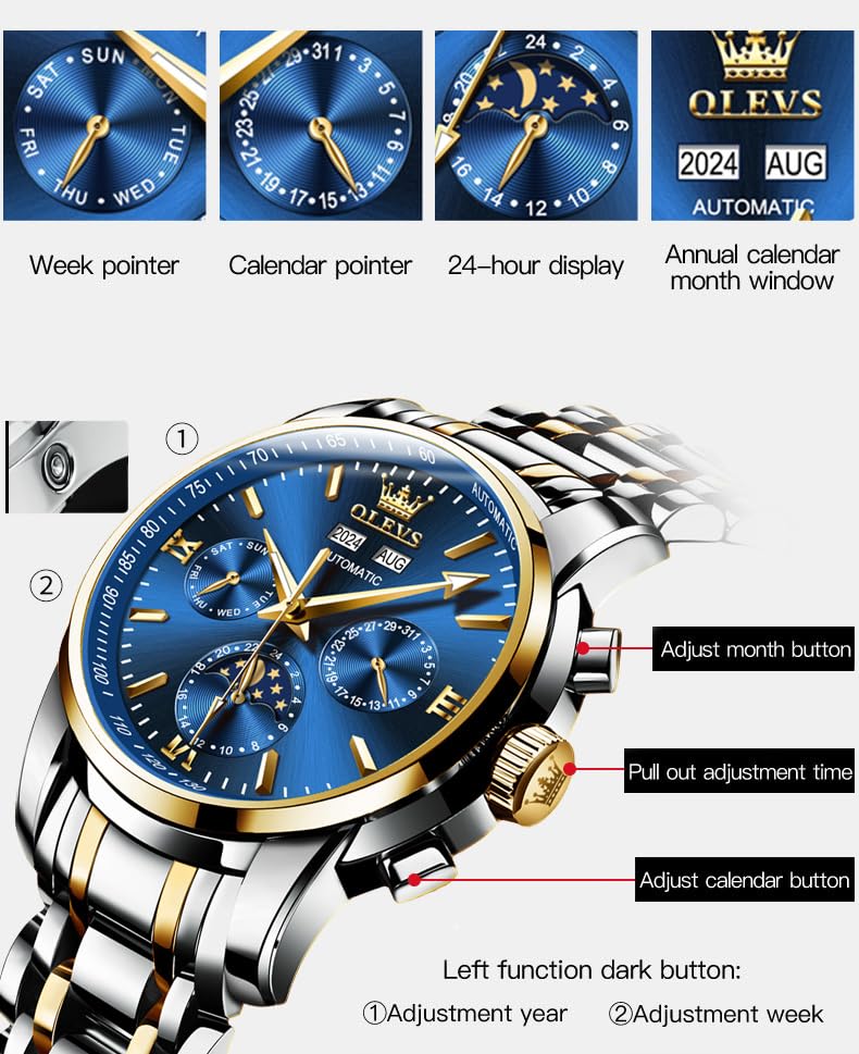 OLEVS Men's Automatic Skeleton Mechanical Watch - Self Winding Luxury Dress Wristwatch with Luminous Hands & Waterproof Design - Perfect for Business, Formal Events & Everyday Wear