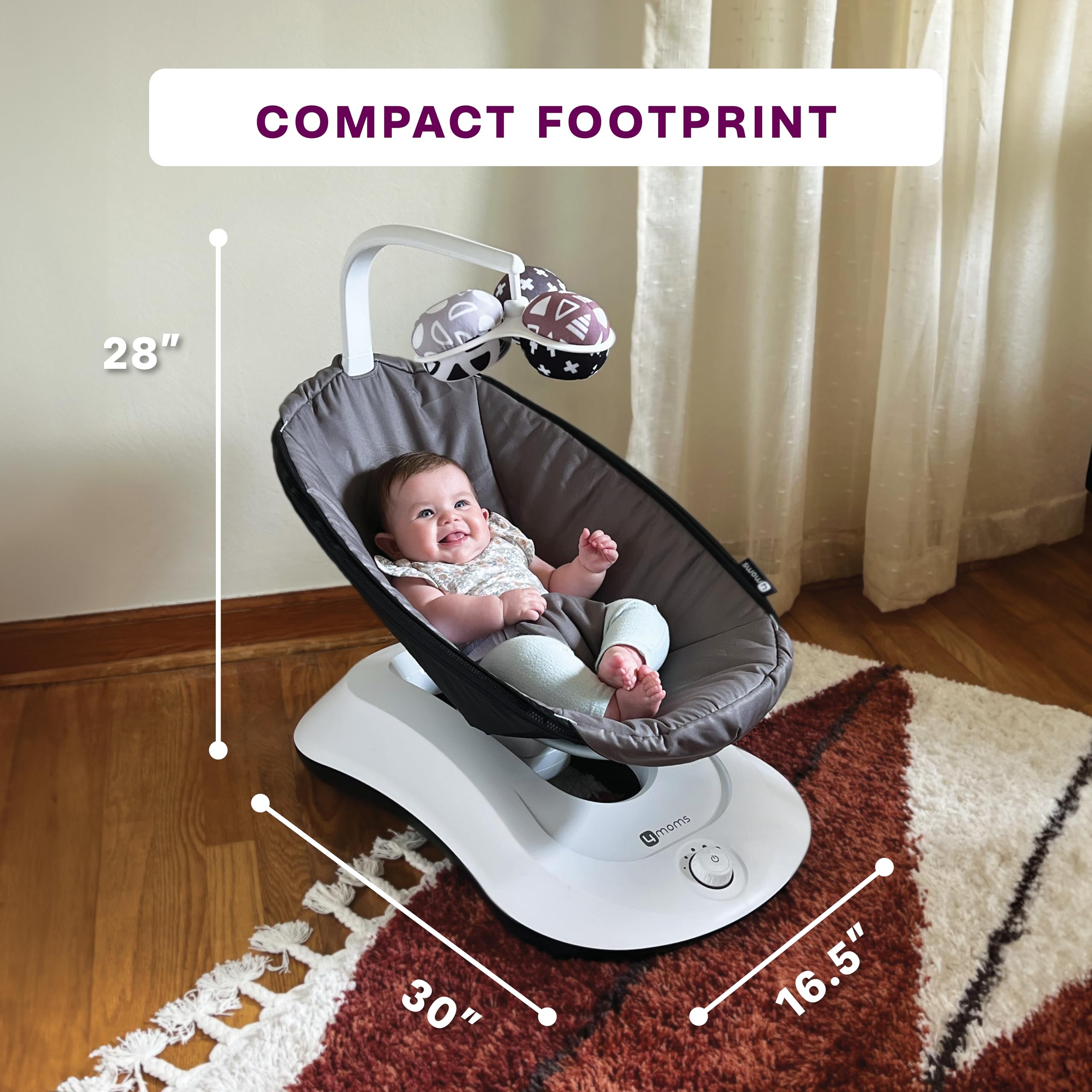 4moms RockaRoo Baby Rocker - Front to Back Gliding Motion Infant Swing, Graphite Grey - Perfect for Soothing Newborns & Toddlers at Home or On-the-Go