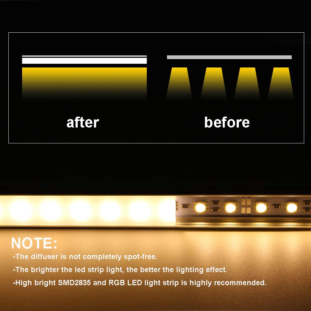 40x3.3ft LED Aluminum Channel with Cover & Mounting Kit - Professional LED Strip Light Diffuser Profile for Home, Kitchen, Cabinet Lighting Installation