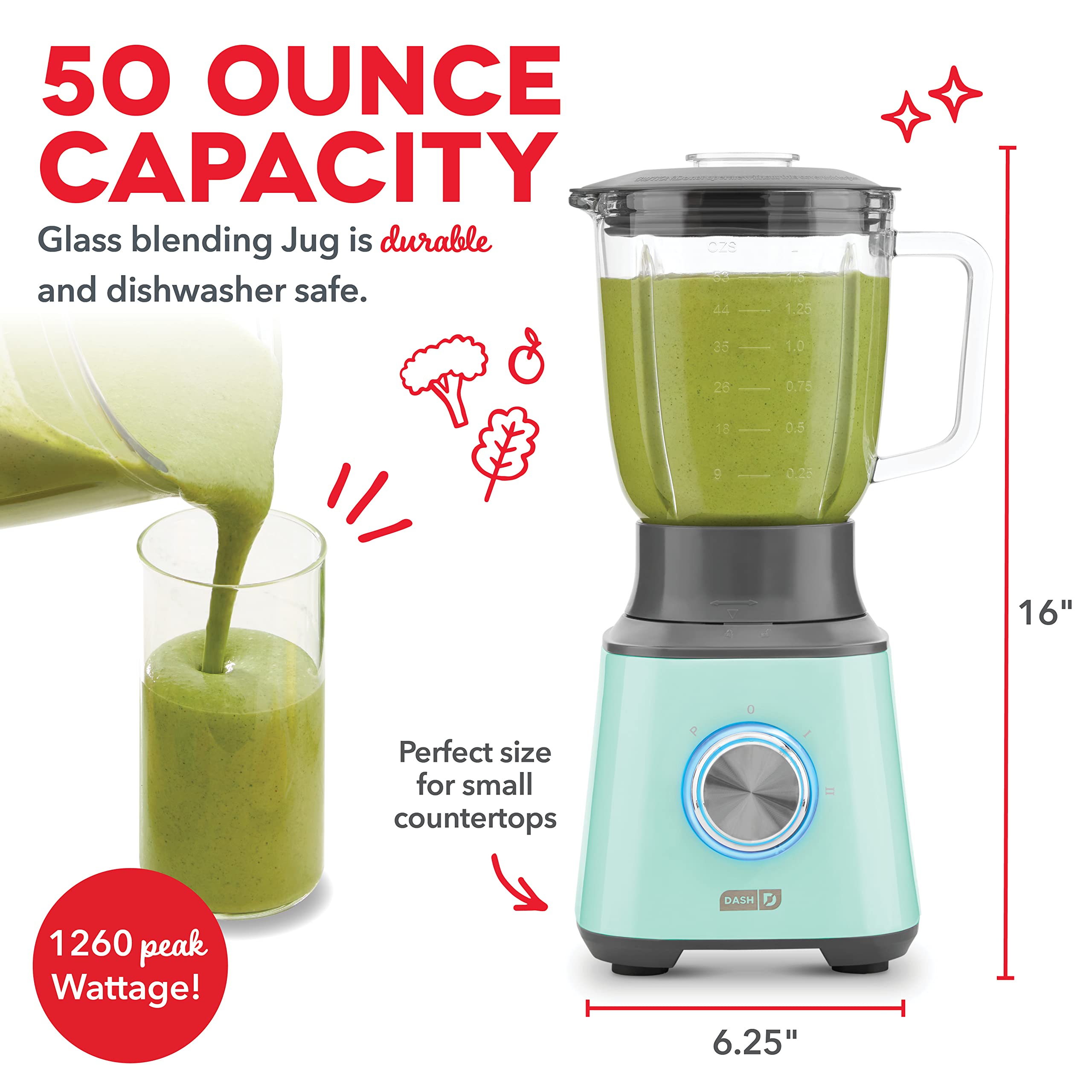 Dash Quest 50oz Heavy Duty Blender - High Speed Countertop Mixer for Smoothies & Kitchen Prep