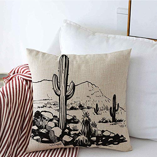 18x18 Inch Western Desert Cactus Throw Pillow Covers - Hand Drawn Plant Sketch for Outdoor Nature Decor, Linen Square Sofa Couch Pillow Covers - Perfect for Living Room, Patio & Southwestern Home Decor