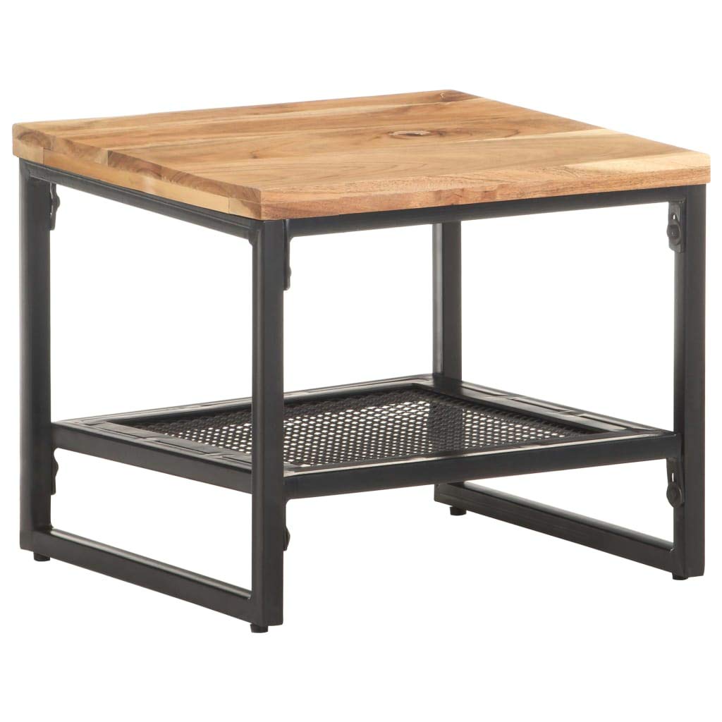 Solid Acacia Wood Side Table with Open Shelves - 15.7