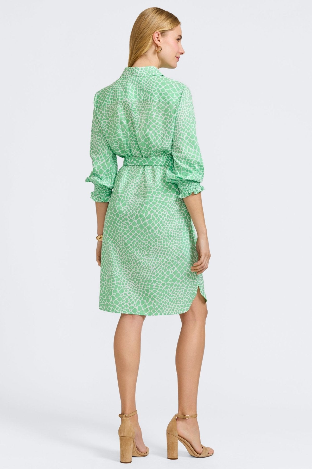 Stylish Abby Linen Giraffe Print 3/4 Sleeve Dress for Women - Perfect for Summer Outings, Beach Vacations & Casual Wear