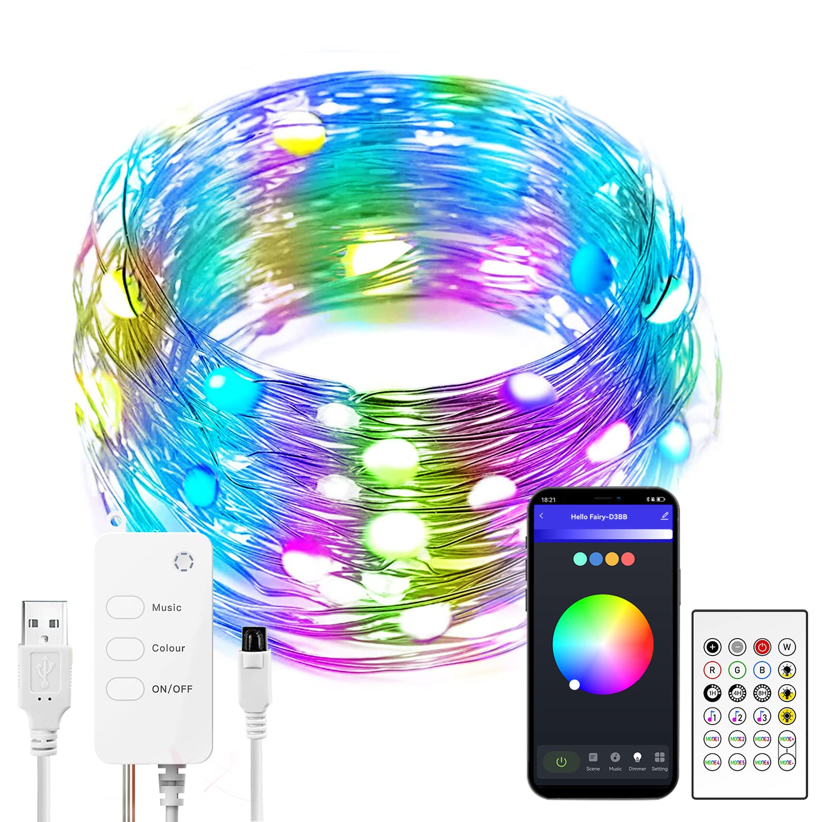 Copper Wire LED Fairy Lights with Bluetooth App Control - 16ft Multi-Color String Lights for Indoor/Outdoor, Party, Wedding, Christmas & Home Decoration - Waterproof & Multi-Mode Lighting Effects for Garden, Patio, Bedroom & Festival Atmosphere