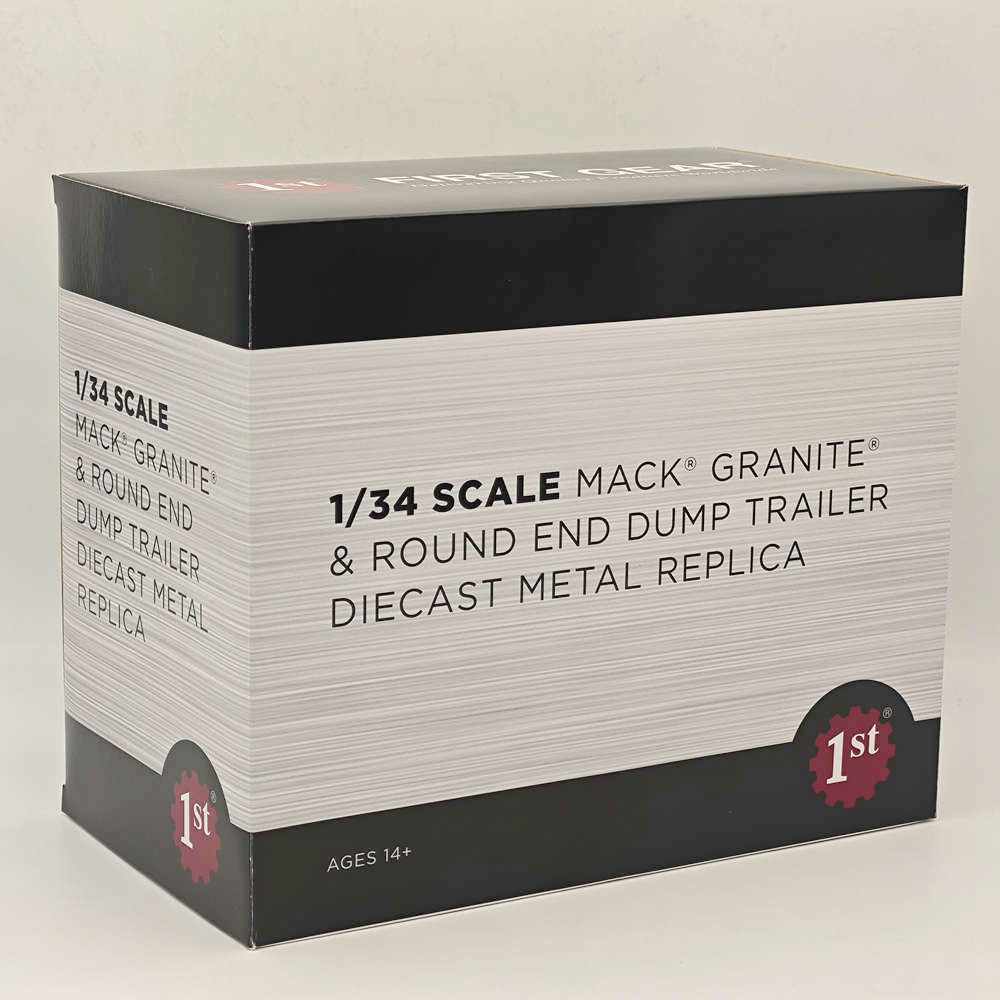 1:34 Scale Mack Granite & Round End Dump Trailer Diecast Model Truck - Collectible Construction Vehicle for Display & Play - Perfect for Construction Enthusiasts & Model Collectors