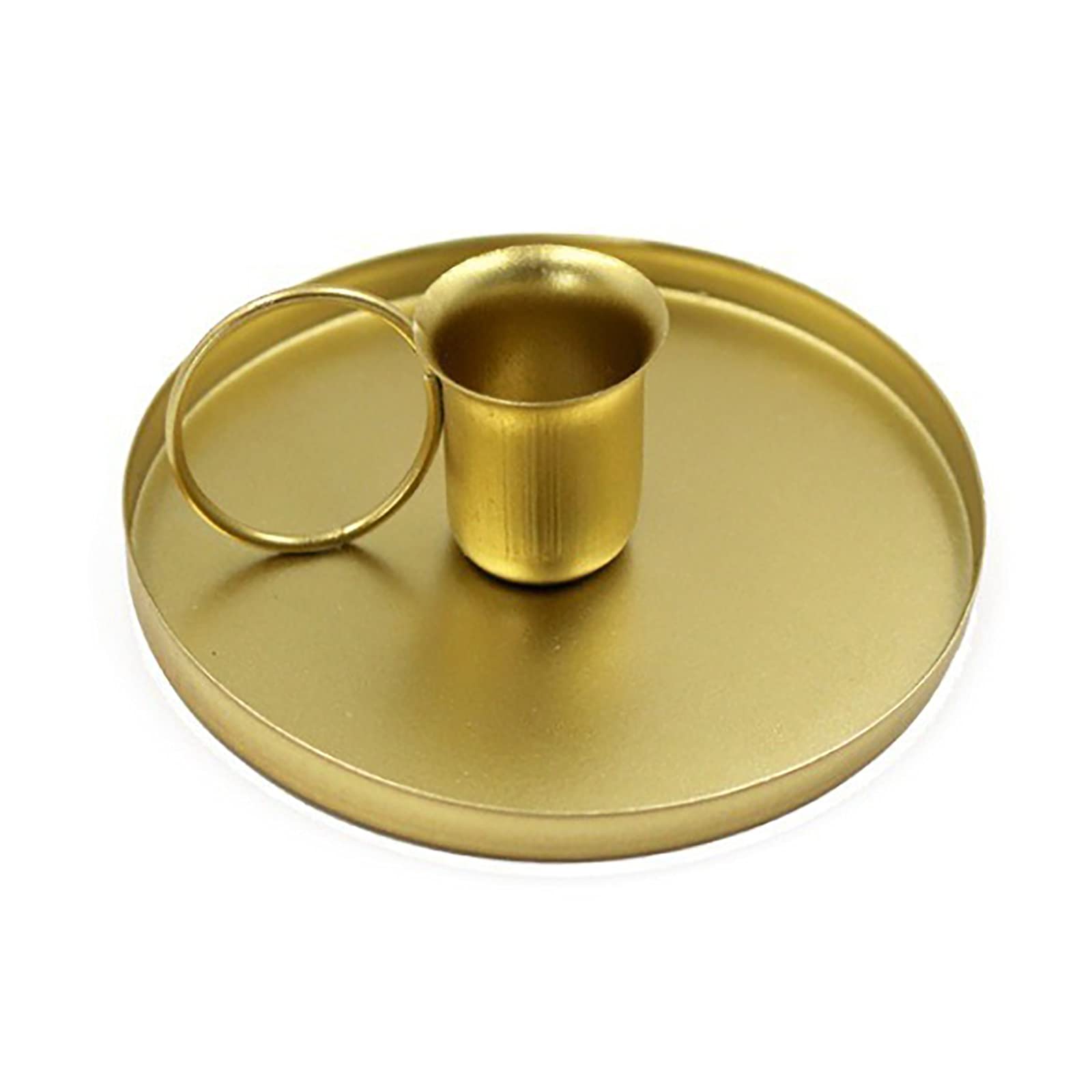 INIFLM Gold Taper Candle Holders Set of 2 - Decorative Iron Pillar Candle Plates for Wedding, Fireplace, Mantle & Table Decor - Vintage Wrought Iron Chamber Stick Candlesticks - Perfect for Romantic Dinners, Holiday Centerpieces & Home Decoration