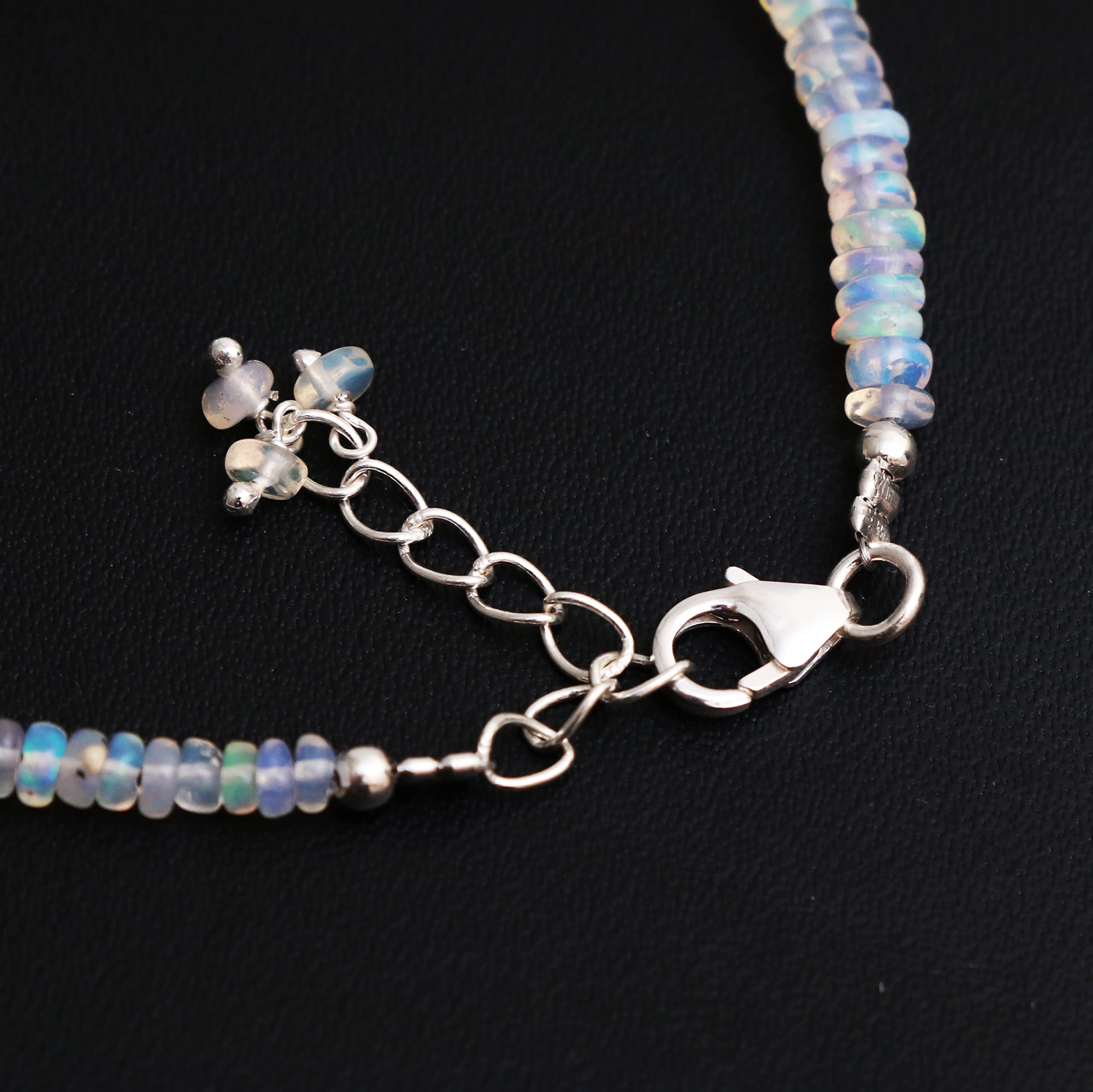 925 Sterling Silver Ethiopian Opal Beaded Adjustable Bracelet for Women - Natural Gemstone Dainty Jewelry, October Birthstone Gift - Perfect for Everyday Wear, Special Occasions & Birthday Presents