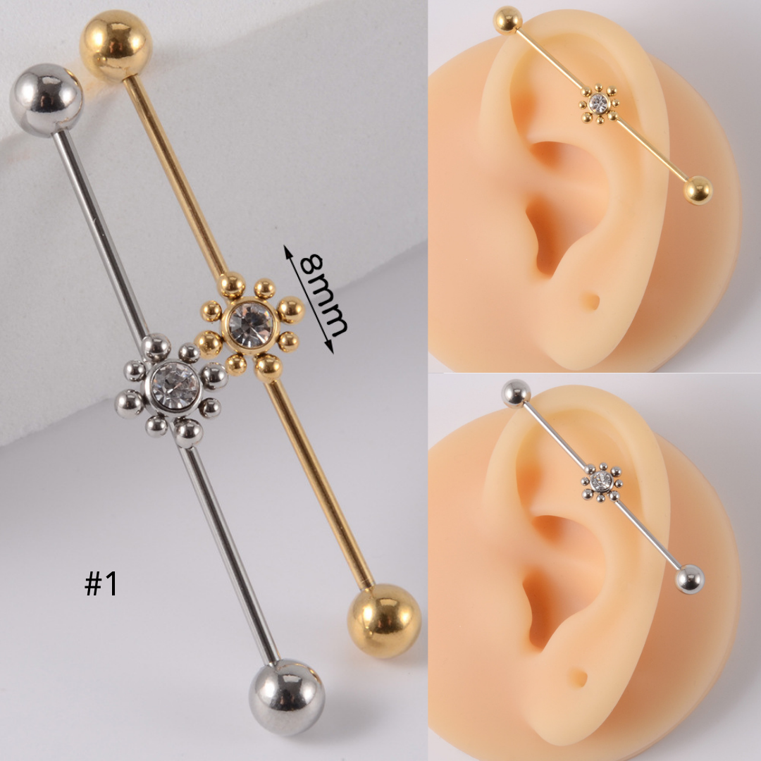 16G Gold & Silver Geometric Double Industrial Barbell Earring | DL2311 - Perfect for Cartilage Piercing, Helix, and Industrial Style Jewelry