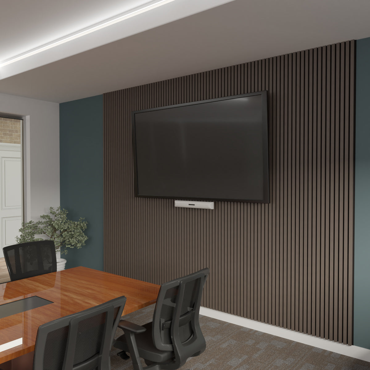 Premium Acoustic Slat Wood Wall Panels - Natural Sound Absorption for Home Theater & Office Decor