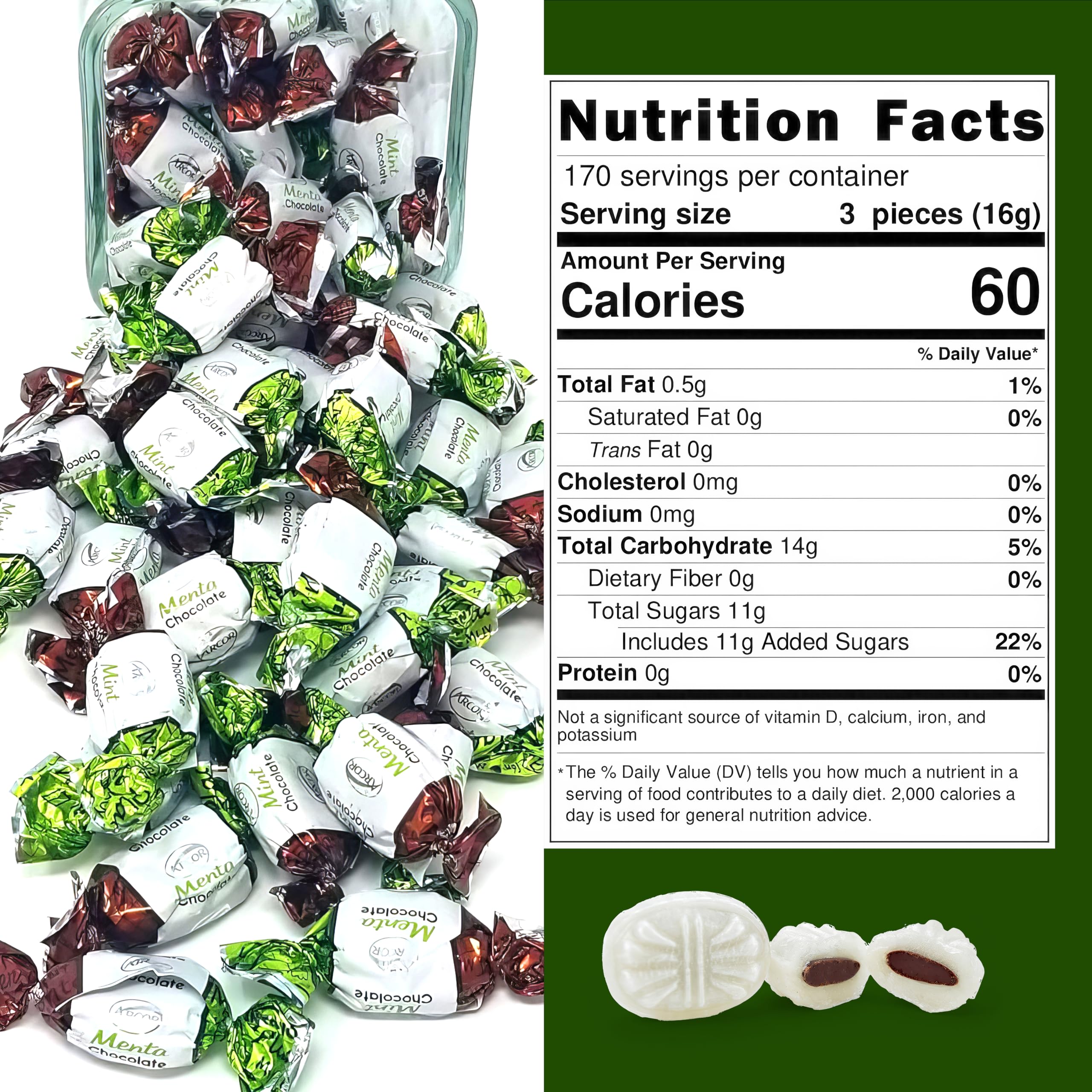 Arcor Mint Chocolate Candy Filled - Bulk Individually Wrapped Chocolate Mints (5 lbs, Approx 420 Pieces) - Perfect for Party Favors, Office Treats & Gift Baskets