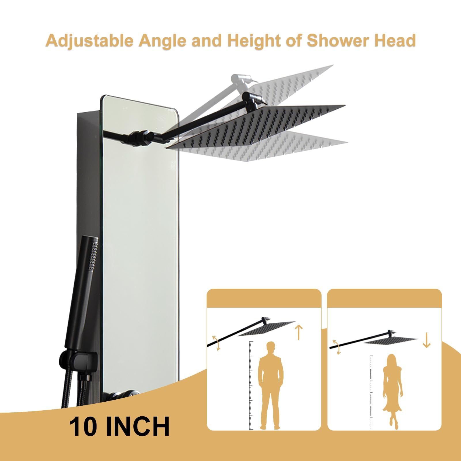 Premium 2-in-1 Shower Panel System with Rainfall Shower Head, Adjustable Handheld Spray & Body Jets - Brushed Stainless Steel & Glass Design for Modern Bathrooms | Perfect for Spa-Like Experience & Luxury Home Renovation