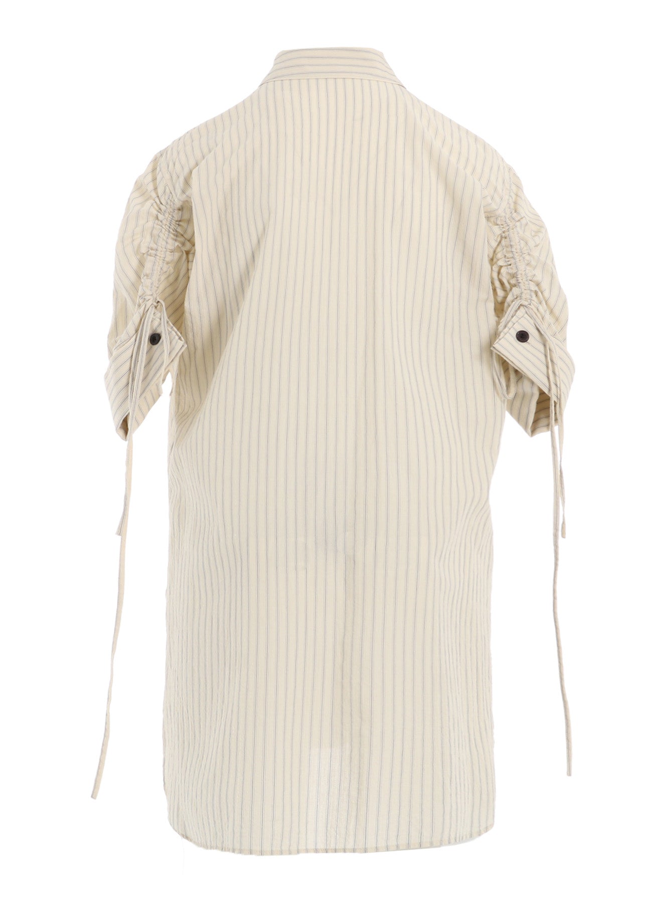 DOBBY STRIPE SHIRRING SLEEVE SHIRT - Women's Fashion Blouse with Ruffled Sleeves for Casual Wear, Office Outfits & Date Nights
