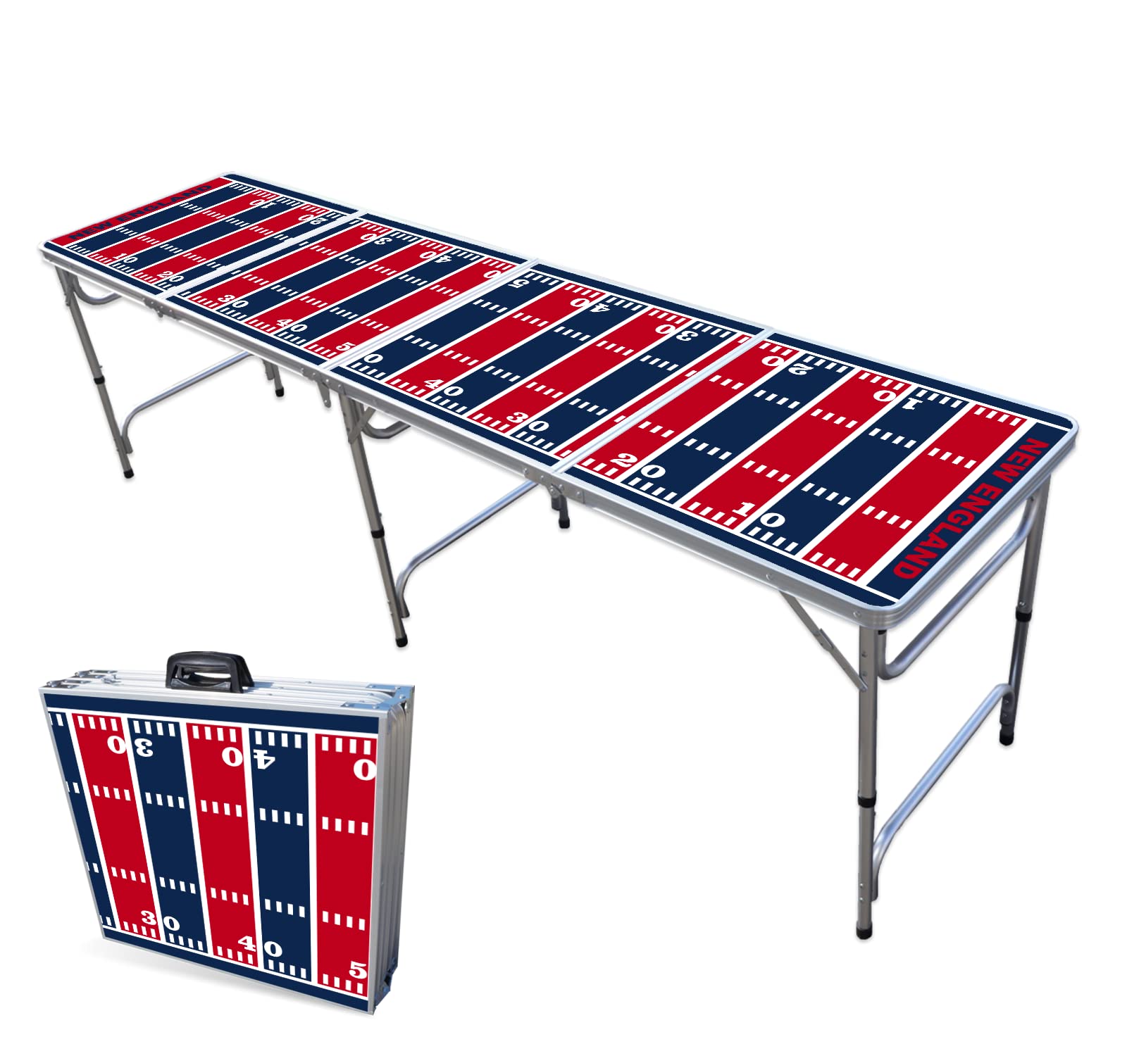 8-Foot Folding Portable Beer Pong Table with LED Lights & Cup Holders - New England Patriots Football Field Design | Perfect for Tailgates, Backyard Parties & College Events
