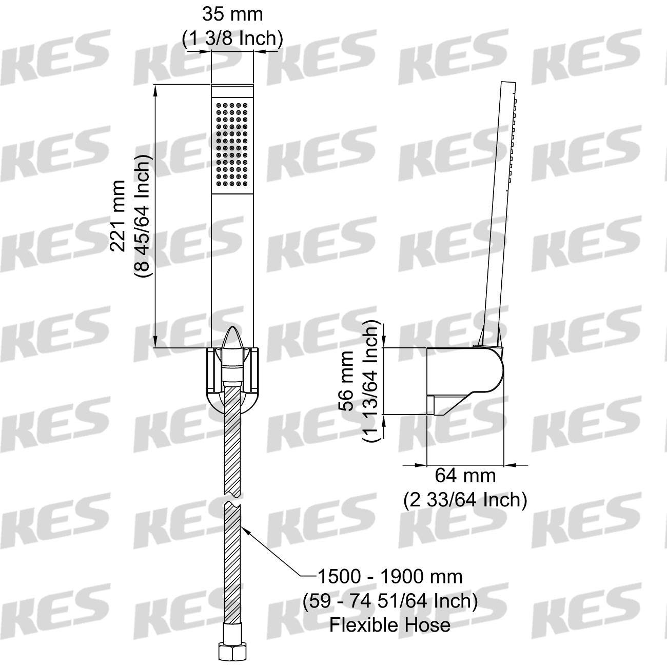 Premium KES Brass Handheld Shower Head with 5-Foot Hose - Polished Chrome Finish - Adjustable Spray Settings - Perfect for Bathrooms, Spa-Like Showers & Pet Grooming