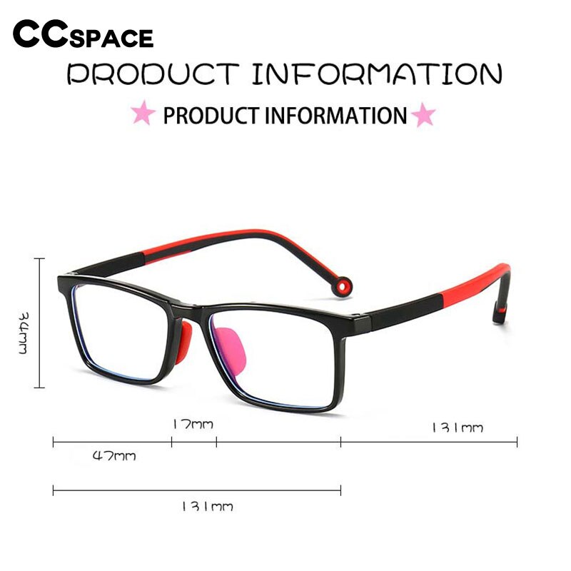 CCspace Unisex Youth Full Rim Square Silicone Eyeglasses 54673 - Trendy Lightweight Glasses for Kids & Teens - Perfect for School, Reading & Daily Wear