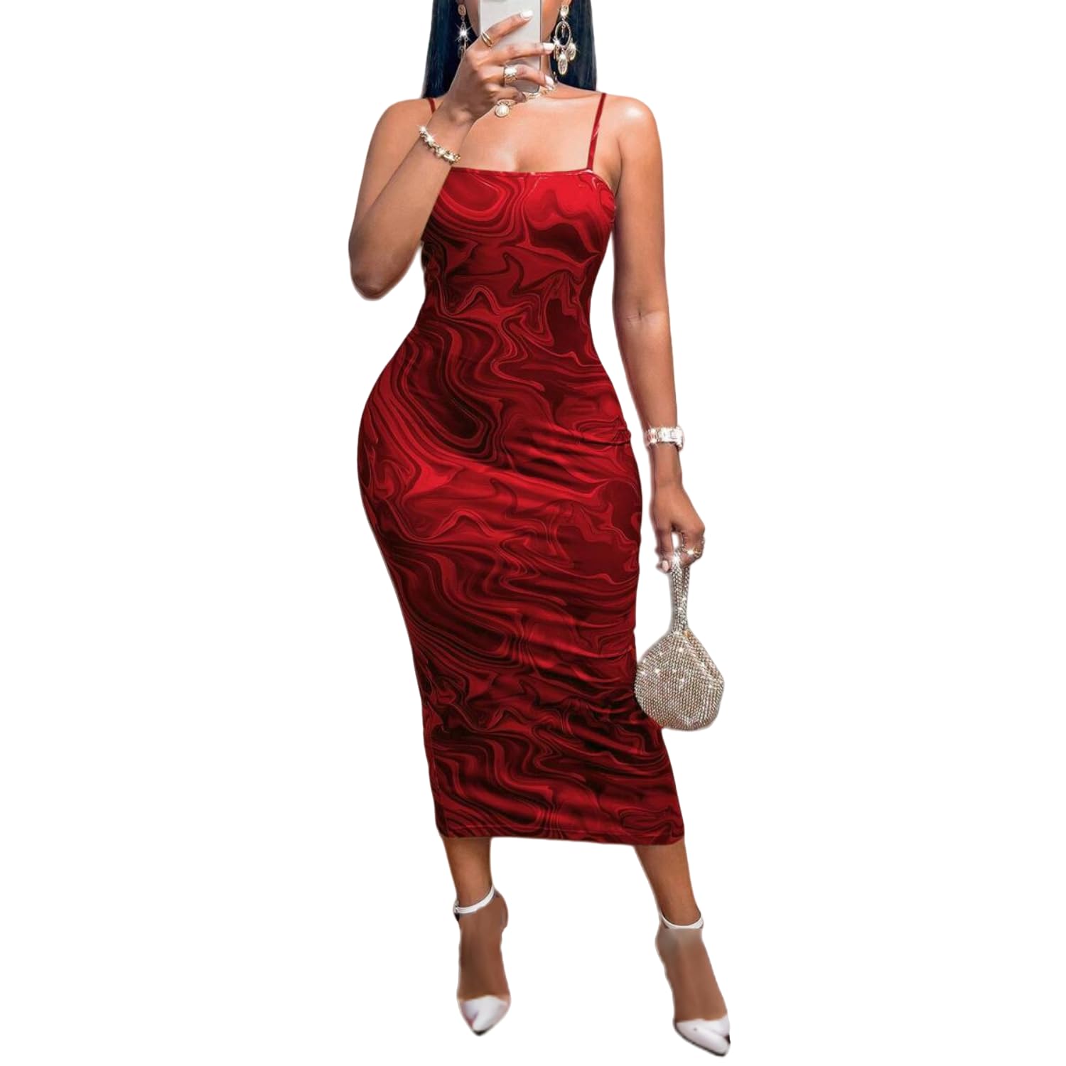 Women's Summer Floral Print Bodycon Midi Dress - Sexy Cami Long Dress with Back Slit for Party, Club & Night Out | Perfect for Beach Vacations, Date Nights & Summer Events