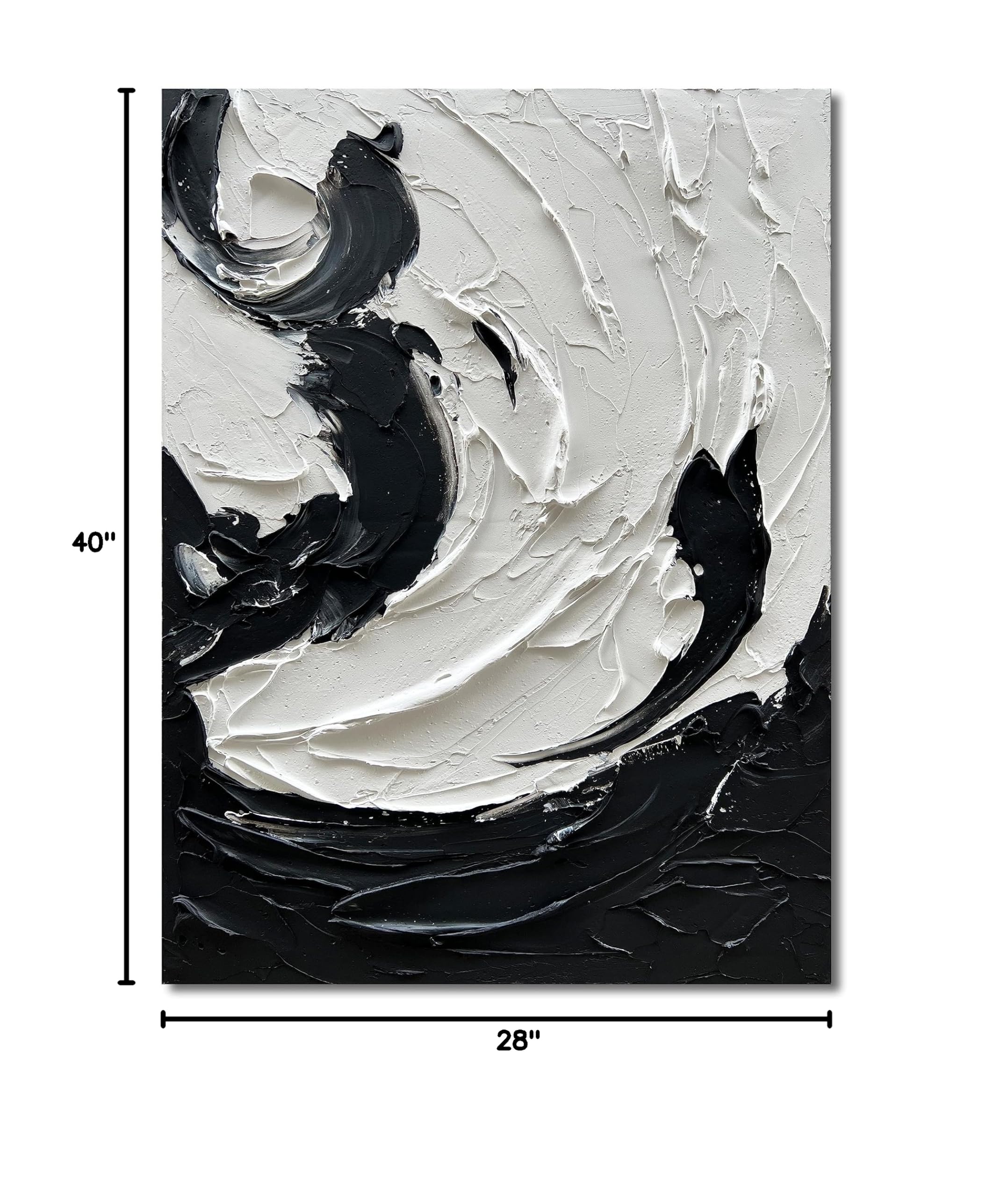 NANKAI 40x28 Inches Hand Painted Modern Abstract Oil Painting - Minimalist Black and White Wall Art with Thick Texture - Perfect for Living Room, Bedroom & Office Decor