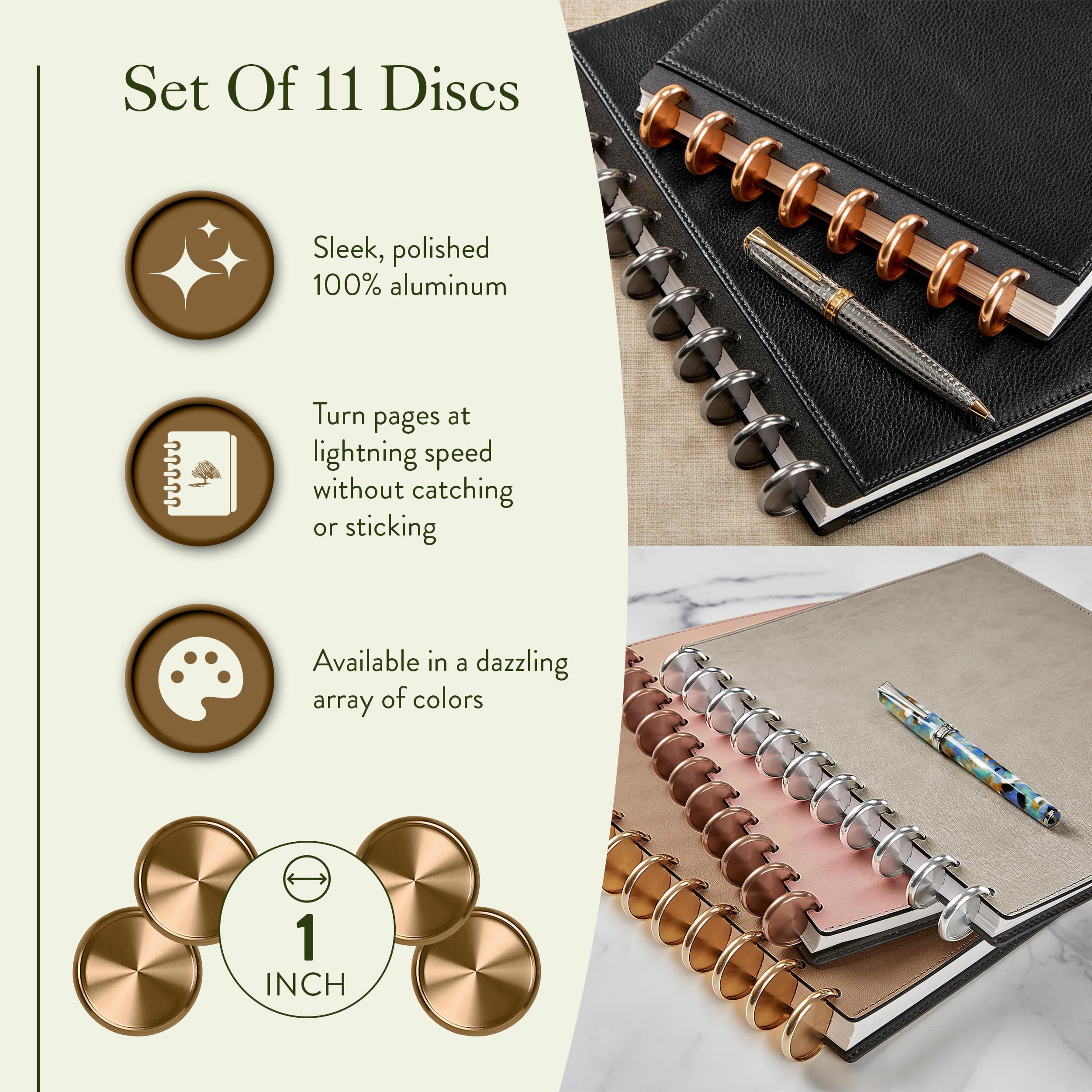 Levenger 1-Inch Gold Aluminum Metal Circa Discs Binder Rings - 11 Pack for Discbound Notebook System | Perfect for Office, School & DIY Planner Organization