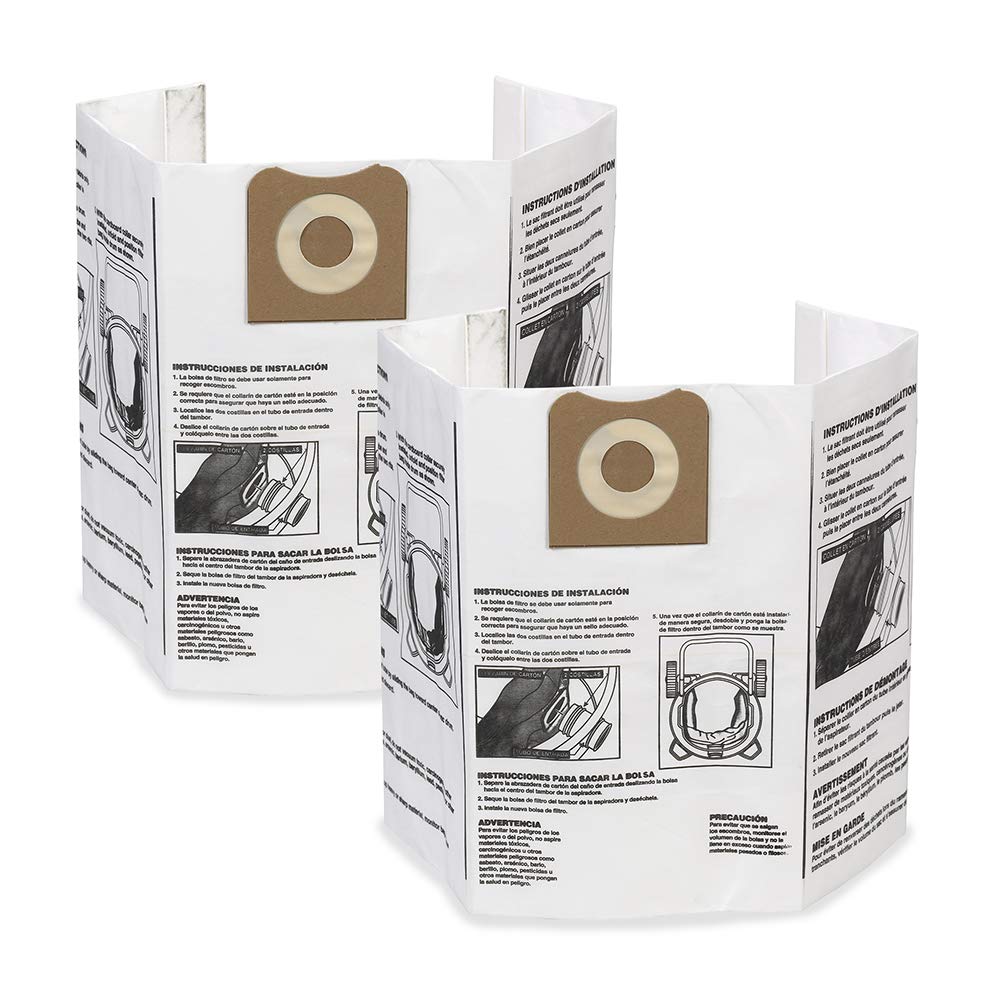 WORKSHOP WS32200F Wet/Dry Vacuum Filter Bags - 2 Pack Fine Dust Collection Bags for 12-16 Gallon Shop Vacs | Ideal for Woodworking, Construction, and DIY Debris Cleanup