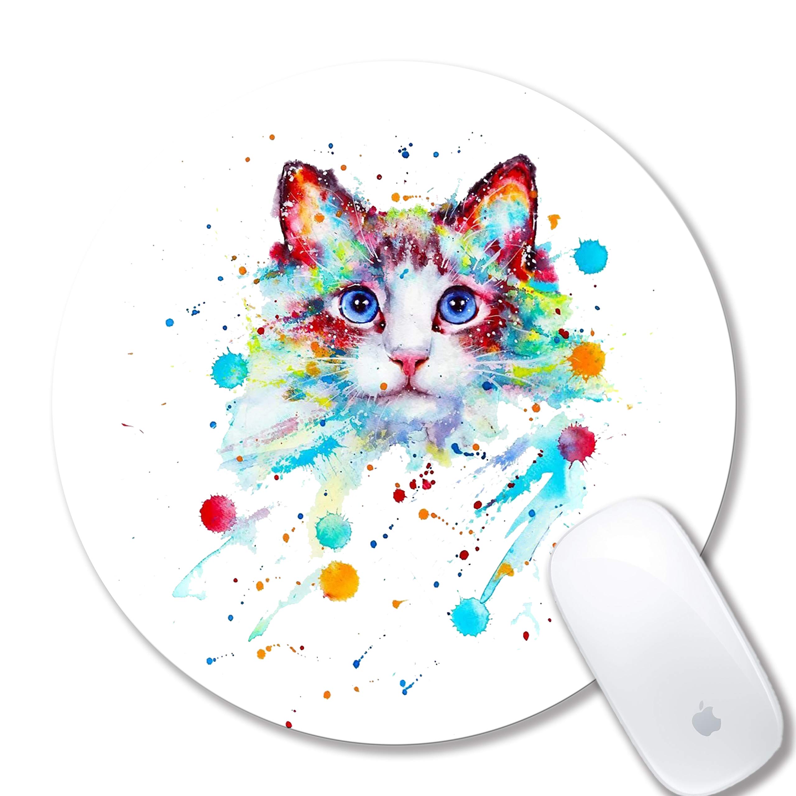 Custom Watercolor Cat Mouse Pad - Round Non-Slip Computer Mousepad with Personalized Design for Office & Gaming Desktops | Perfect Gift for Cat Lovers & Home Office Setup