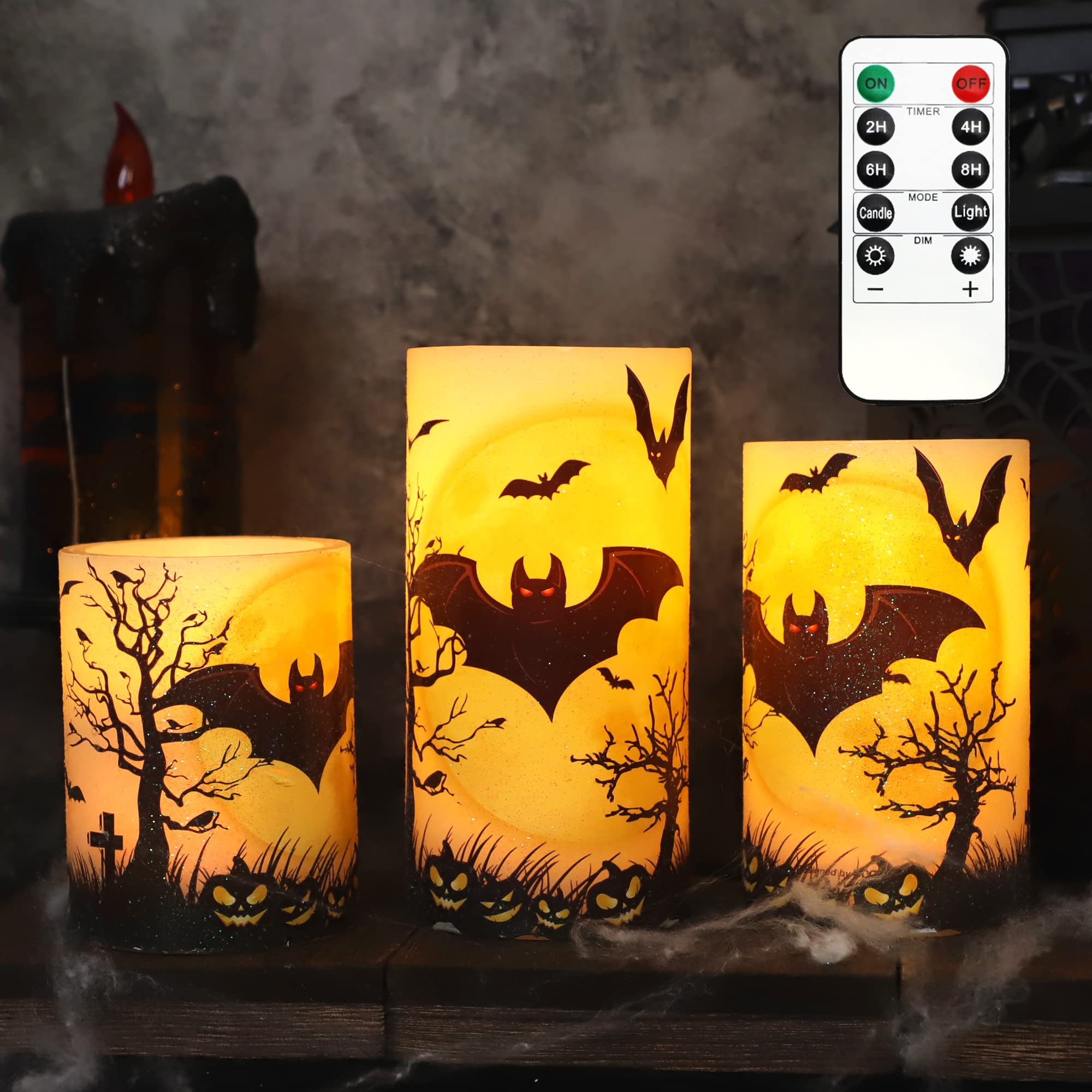Petristrike Halloween Flameless Candles - Black LED Candles with Remote Control, Battery Operated Pillar Candles for Spooky Decor | Perfect for Halloween Parties, Home Hauntings & Gothic Weddings