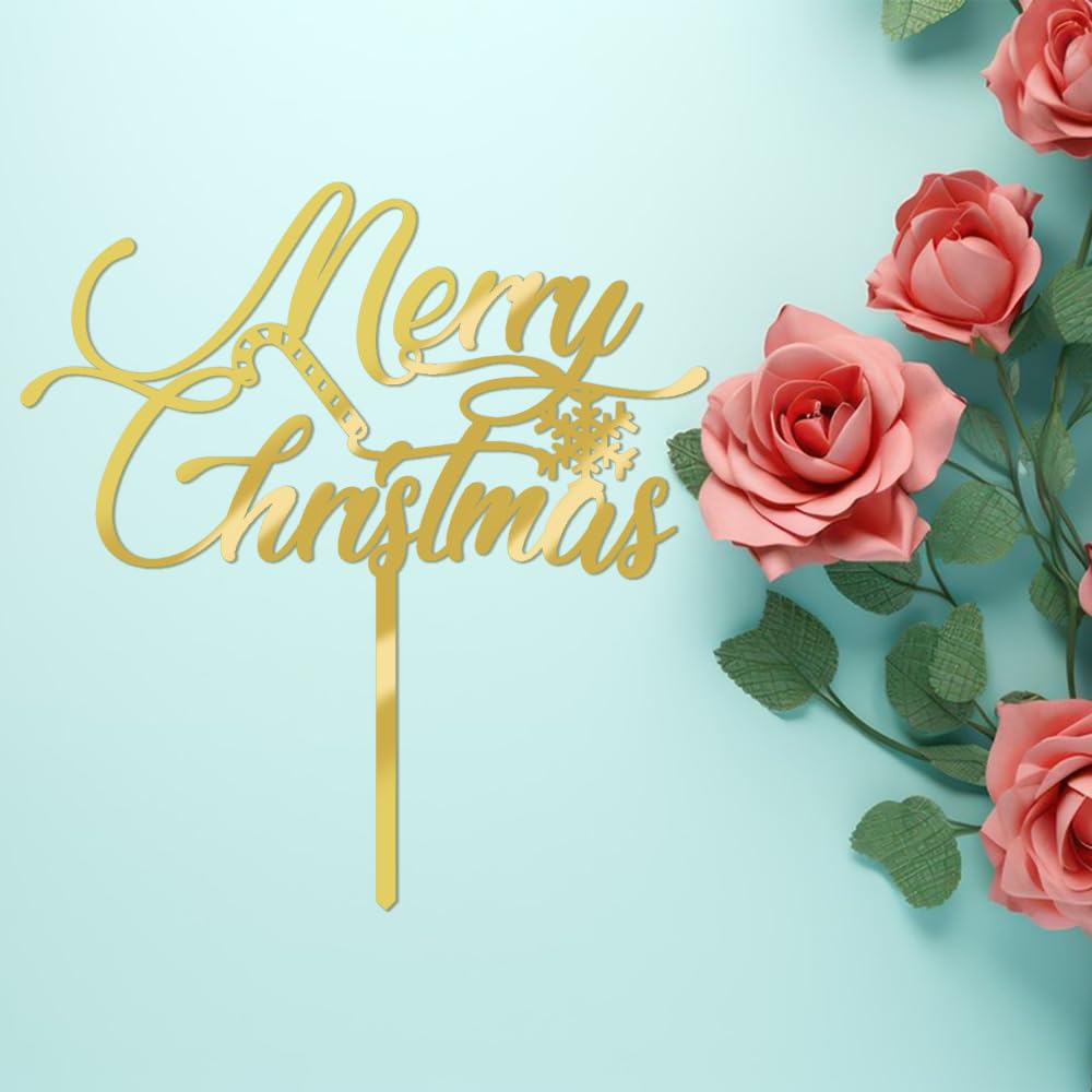 Glitter Acrylic Merry Christmas Cake Topper - Winter Holiday Party Decor for Kids & Adults - Perfect for Christmas Cakes, Cupcakes, Desserts & Festive Home Decorations