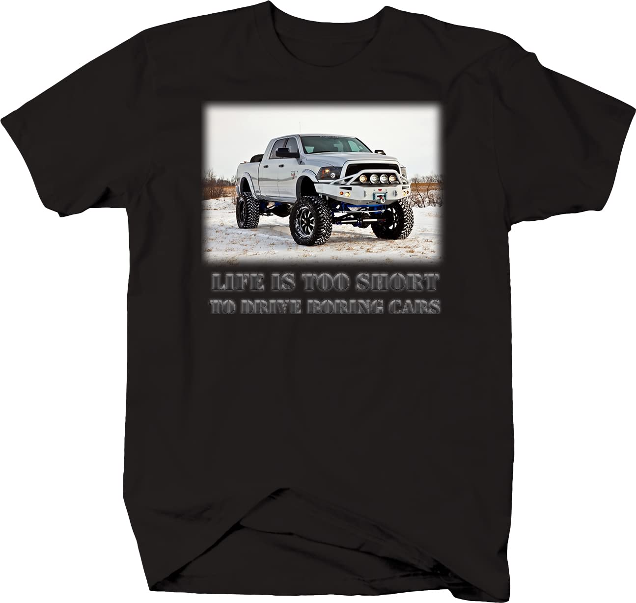 Impact Art Lifted Truck T-Shirt - Life is Too Short to Drive Boring Cars - Softstyle Cotton Tee for Truck Enthusiasts & Off-Road Adventures
