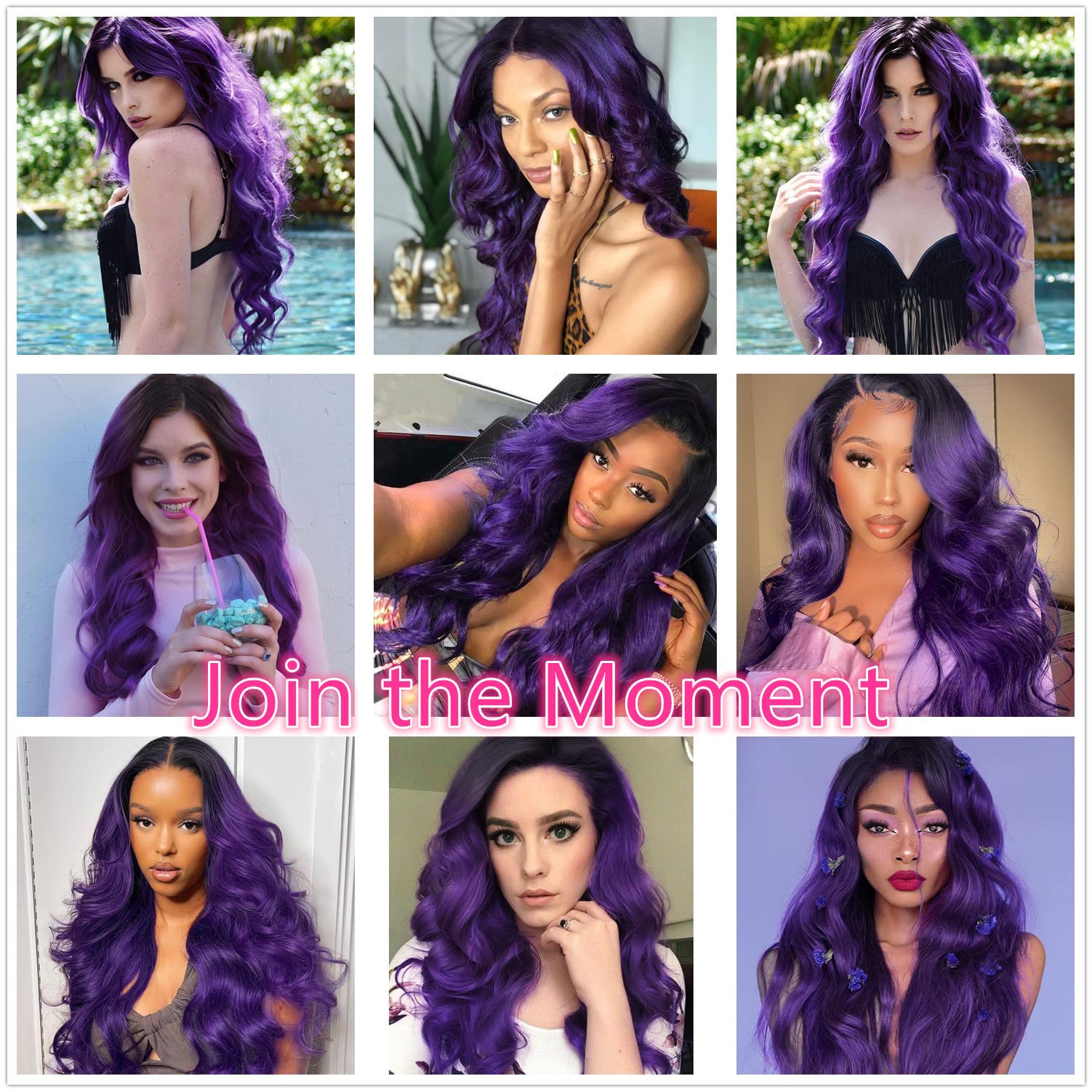 WIGNEE 26-Inch Ombre Purple Body Wave Synthetic Lace Wig for Black Women - Dark Roots, Middle Part, Long Wavy Hair (1B/Purple) | Perfect for Cosplay, Halloween, Parties & Daily Fashion