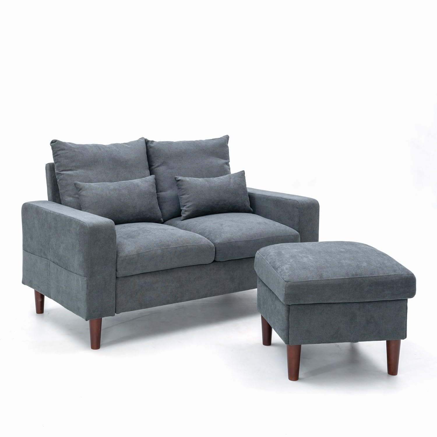Panana Convertible Futon Sofa Bed - 2 Seater Sectional Couch with Ottoman for Living Room, Guest Room & Small Spaces (Grey) - Comfortable Sleeper Sofa for Apartments, Dorms & Home Office
