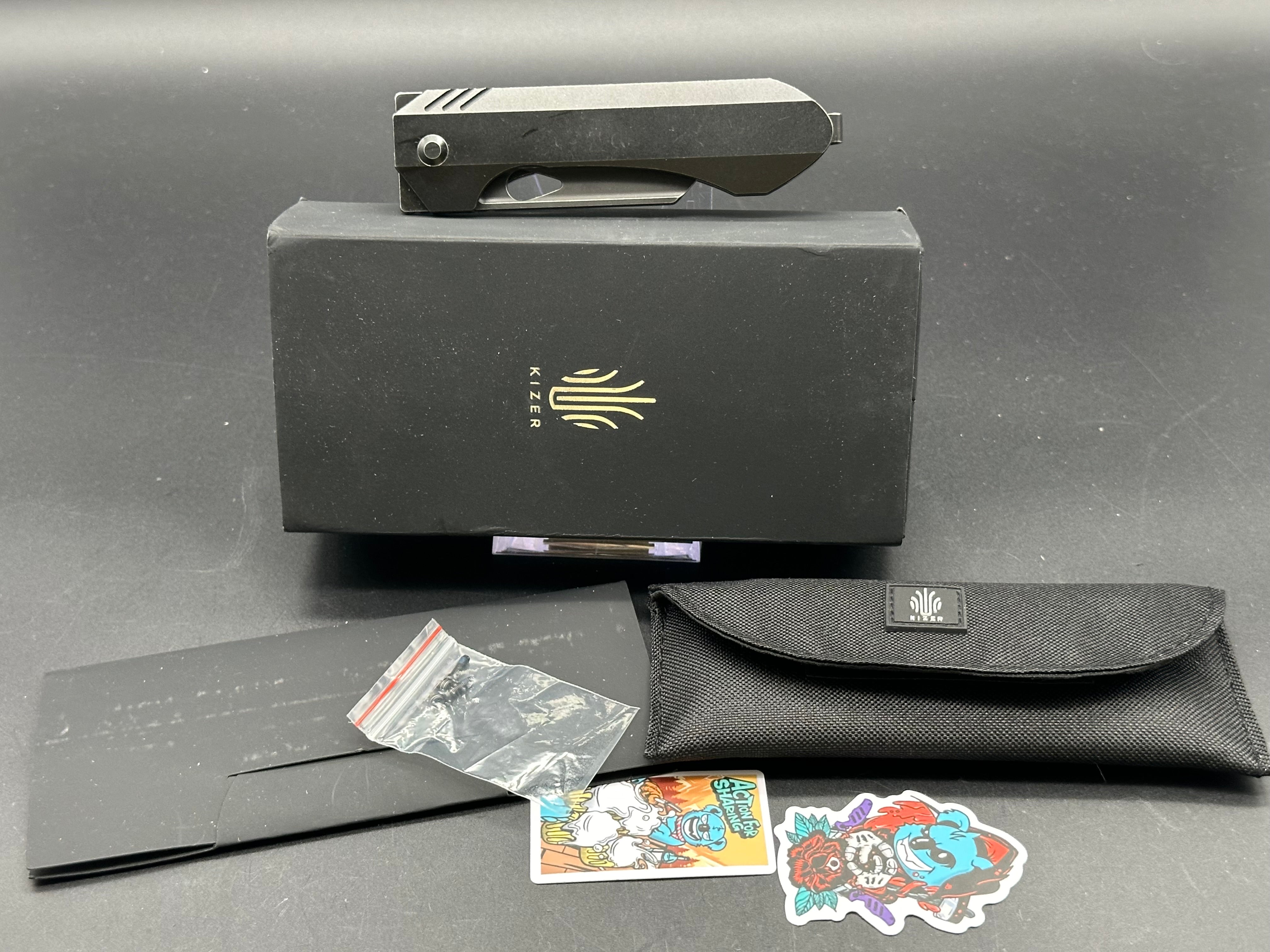 Kizer Huldra Frame Lock Knife - Black Titanium Handle, 3.2