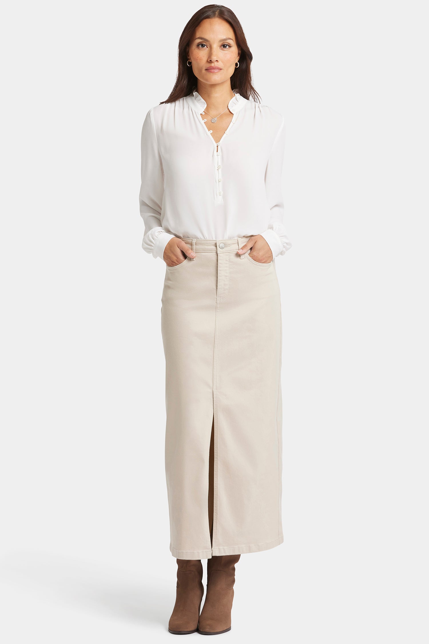 Elegant High Rise Long Skirt with Feather Trim - Perfect for Evening Parties, Weddings & Special Occasions