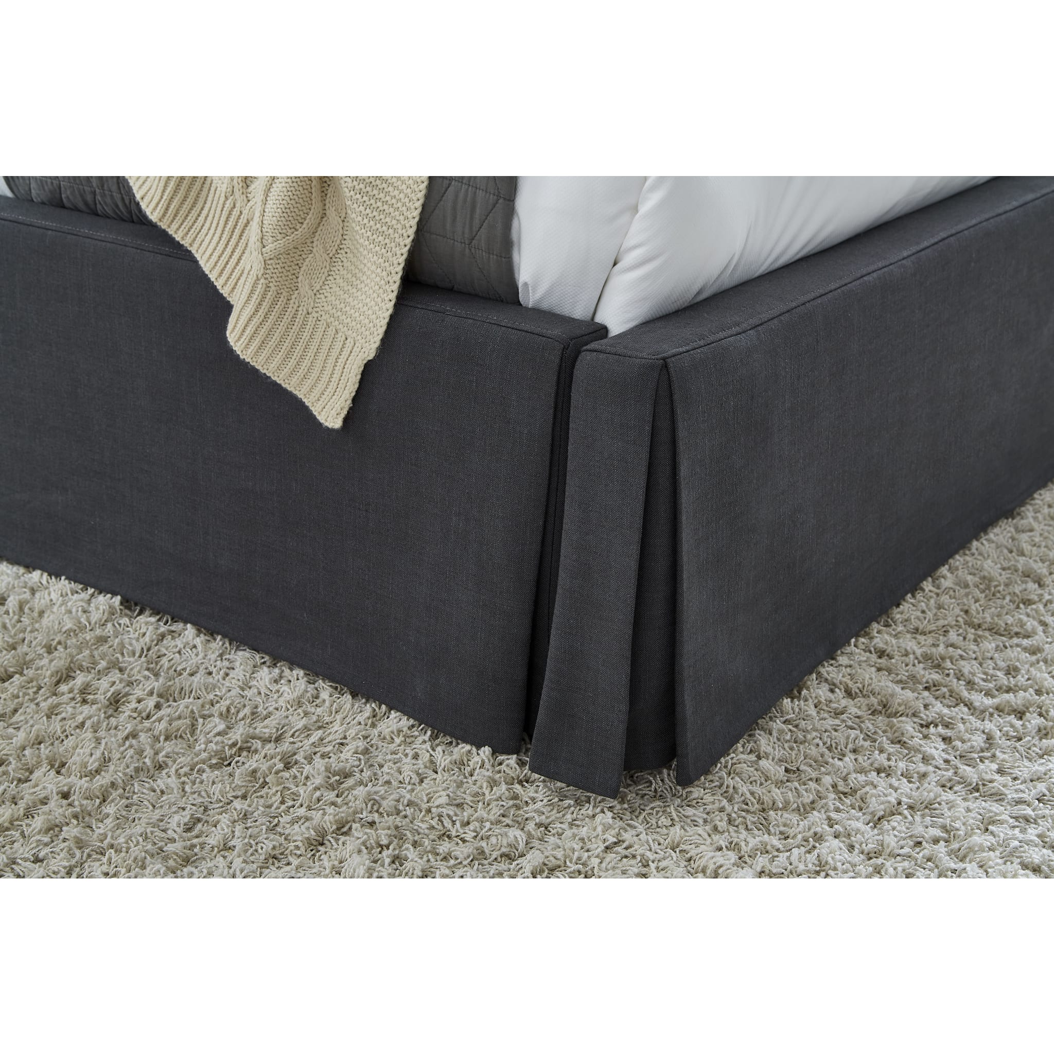 Cheviot Upholstered Skirted Storage Panel Bed Frame with Iron Support - Perfect for Small Bedrooms & Guest Rooms