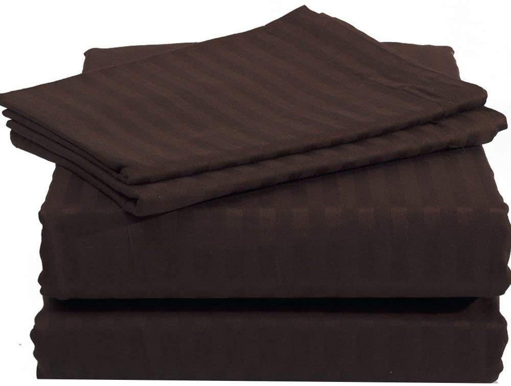 Divine Bedding 500 Thread Count Stripe 6-Piece Sheet Set, California King Size, 8''-12'' Deep Pocket, Chocolate Brown - Luxury Bed Sheets for Master Bedroom, Guest Room, and Hotel Use
