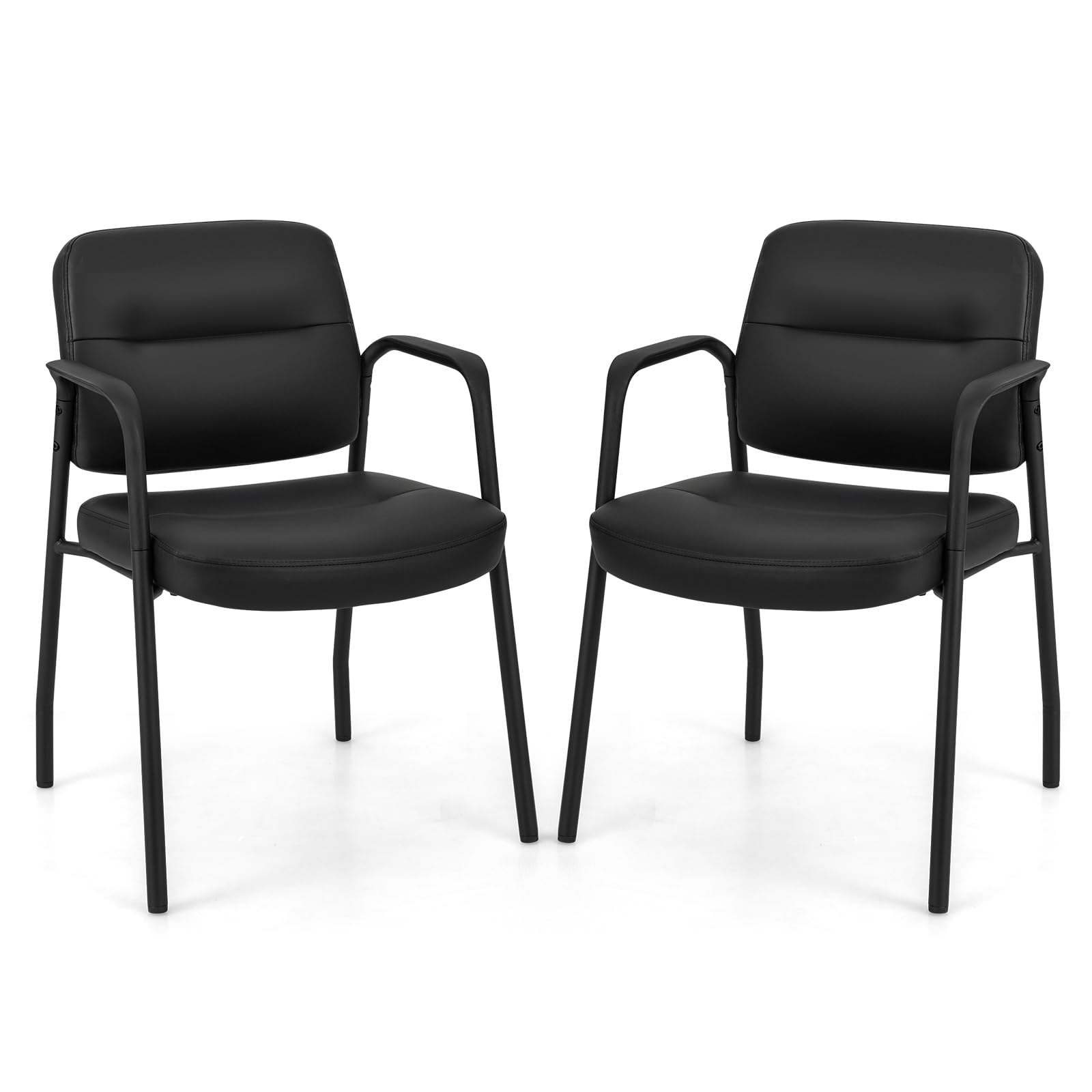 Tangkula 2-Piece PU Leather Waiting Room Chairs Set - Ergonomic Office Guest Chairs with Armrests for Conference Rooms, Lobby & Reception Areas - Comfortable Seating for Meetings, Clinics & Corporate Spaces