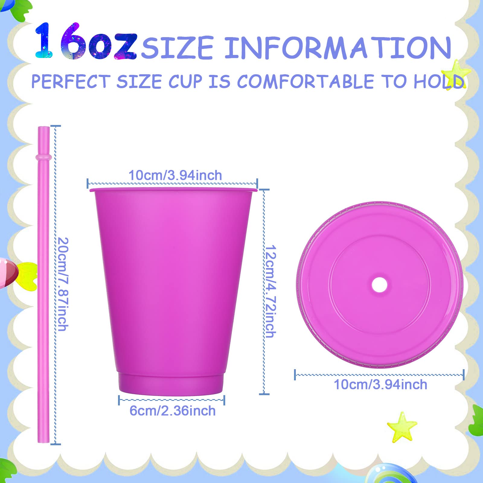 16oz Reusable Plastic Tumbler Cups with Lids & Straws - BPA-Free Kids Water Bottle, Iced Coffee Travel Mug for Adults - 15 Pack Colorful Party Cups (Great for School, Picnics, Office & Outdoor Activities)