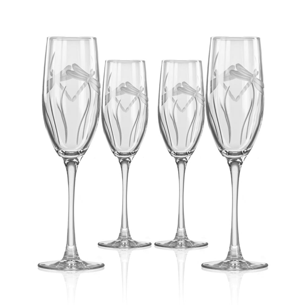 Premium Dragonfly 8oz Champagne Flutes - Set of 12 | Elegant Glassware for Weddings, Parties & Celebrations | Dishwasher Safe & Crystal Clear Design