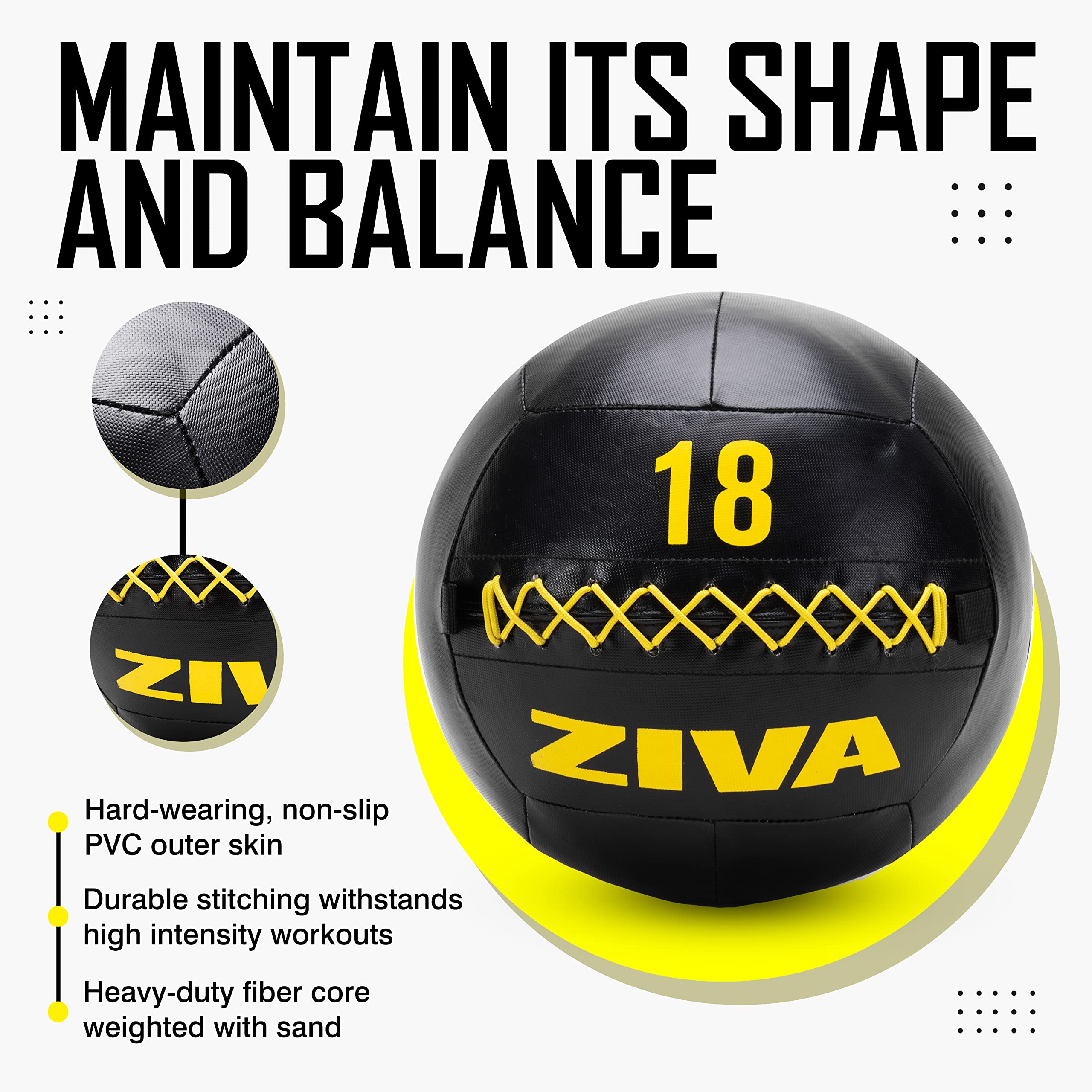 ZIVA Soft Wall Medicine Ball – Durable Weighted Exercise Ball for Strength Training, CrossFit, and Conditioning – Multiple Colors & Weights (2-30 lbs) – Perfect for Home Gym, HIIT Workouts, and Physical Therapy
