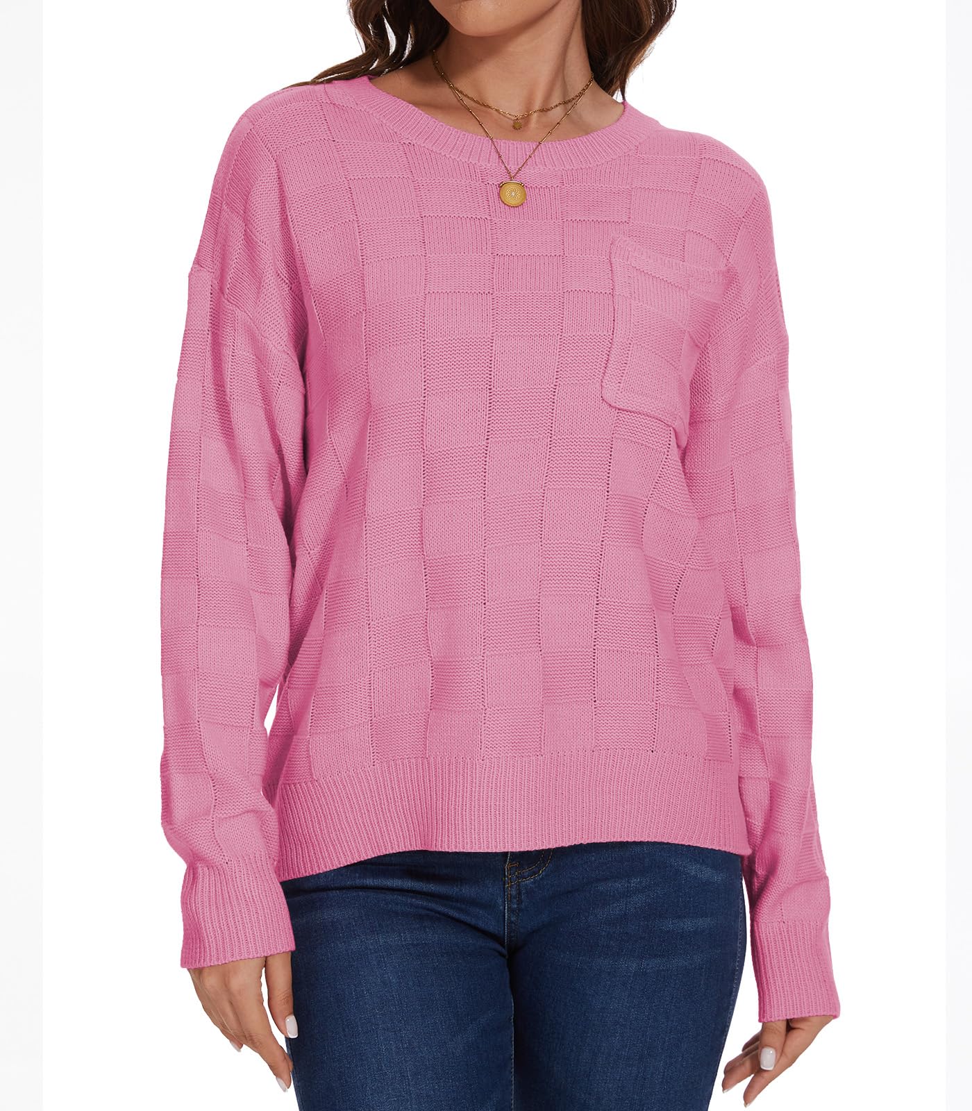 Women's Lightweight Sweaters - Soft Crewneck Long Sleeve Knit Pullover Tops with Pocket | Casual Fall & Winter Layering Essential for Office & Weekend Outfits
