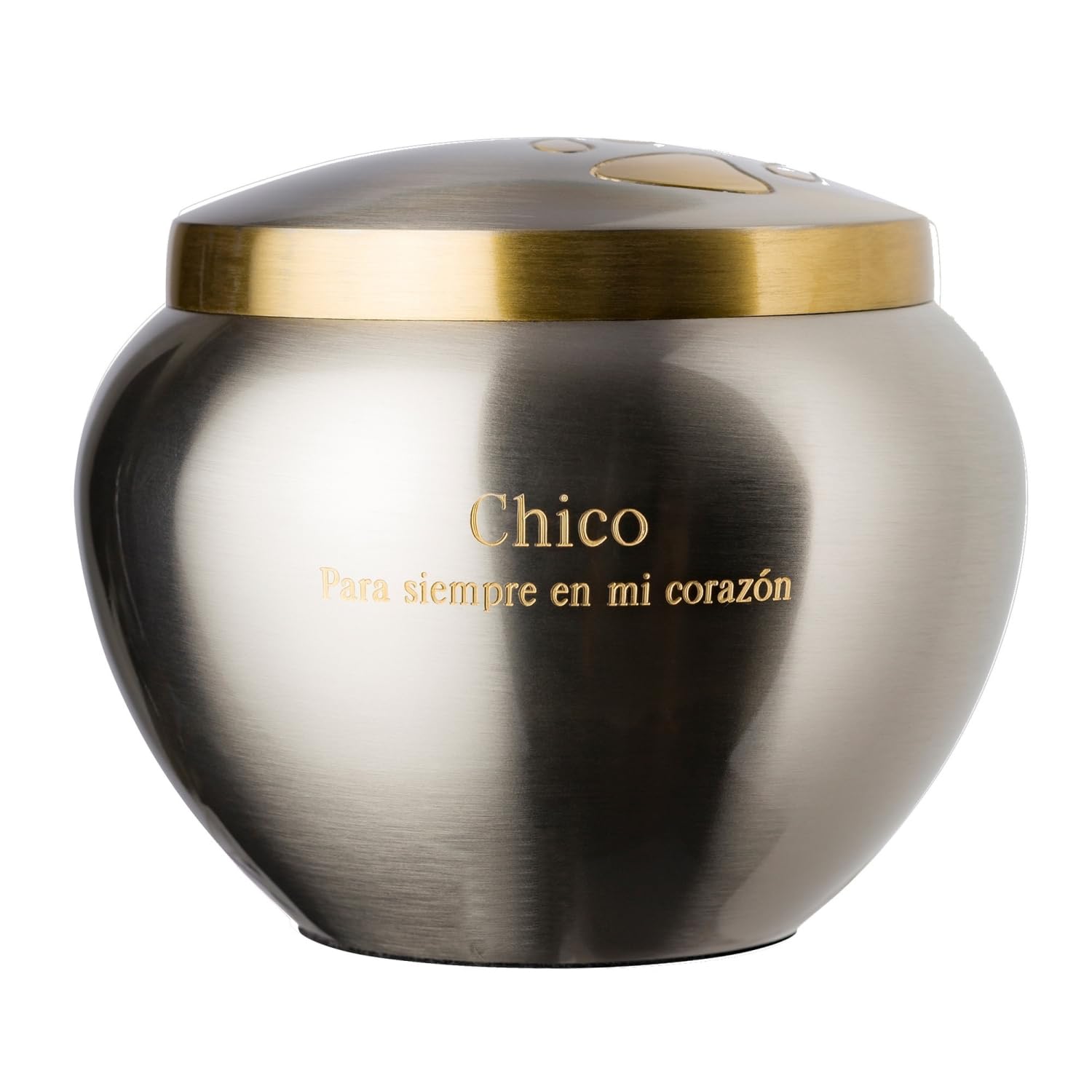 Mia Paws Elite Series Personalized Pet Urn - Custom Engraved Memorial Keepsake for Dog and Cat Ashes (Large Pewter with Double Brass Paws) - Perfect for Home or Garden Remembrance