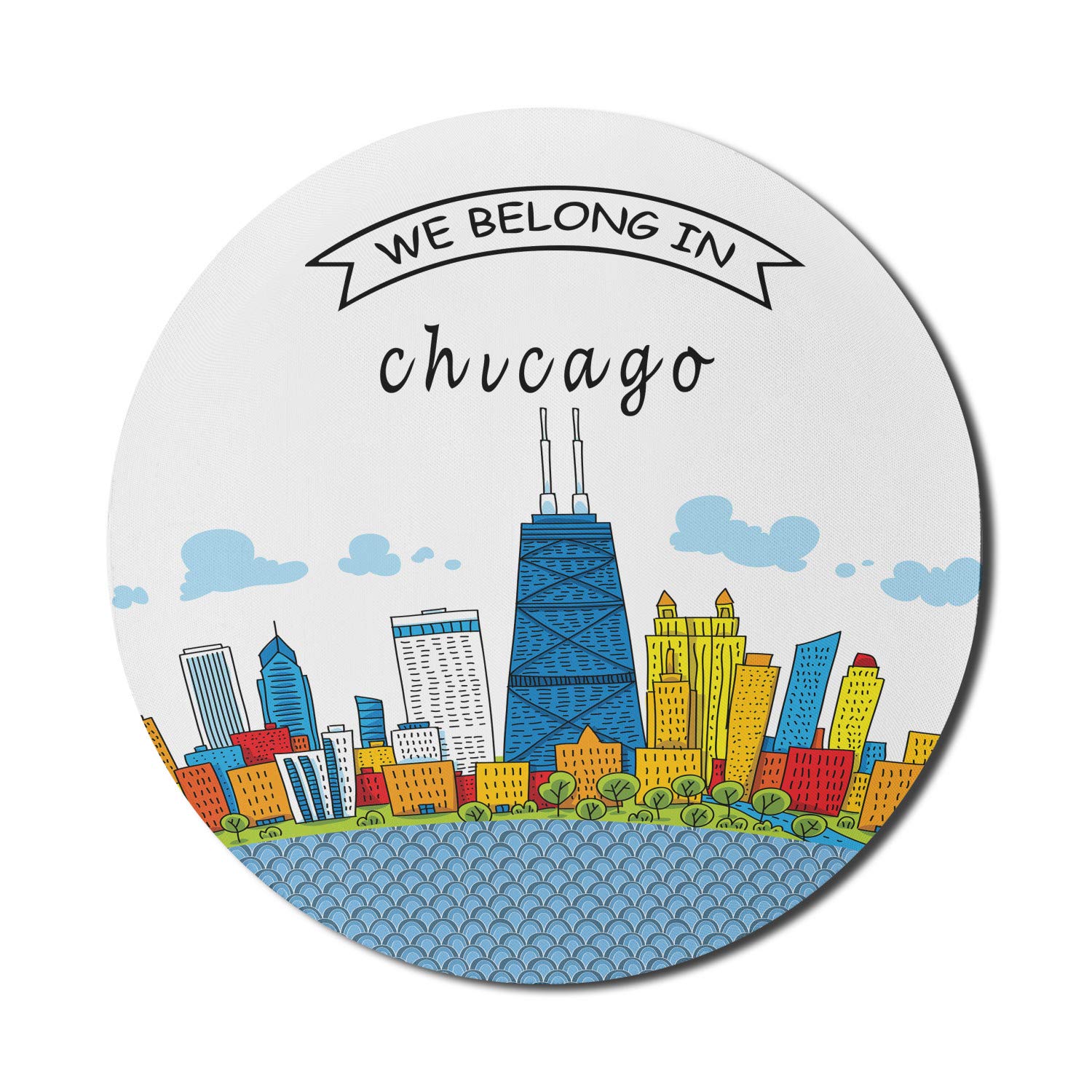Ambesonne Chicago Skyline Cartoon Mouse Pad - Colorful Cityscape Non-Slip Rubber Gaming Mousepad (8