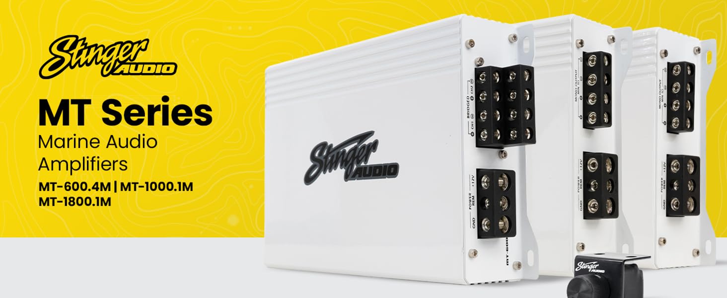 Stinger Audio MT-1800.1M 1800W RMS Monoblock Marine Amplifier - Class D, Waterproof, MOSFET, Remote Bass Control, Subsonic & Low-Pass Filters - Perfect for Boats, Yachts, and Marine Audio Systems