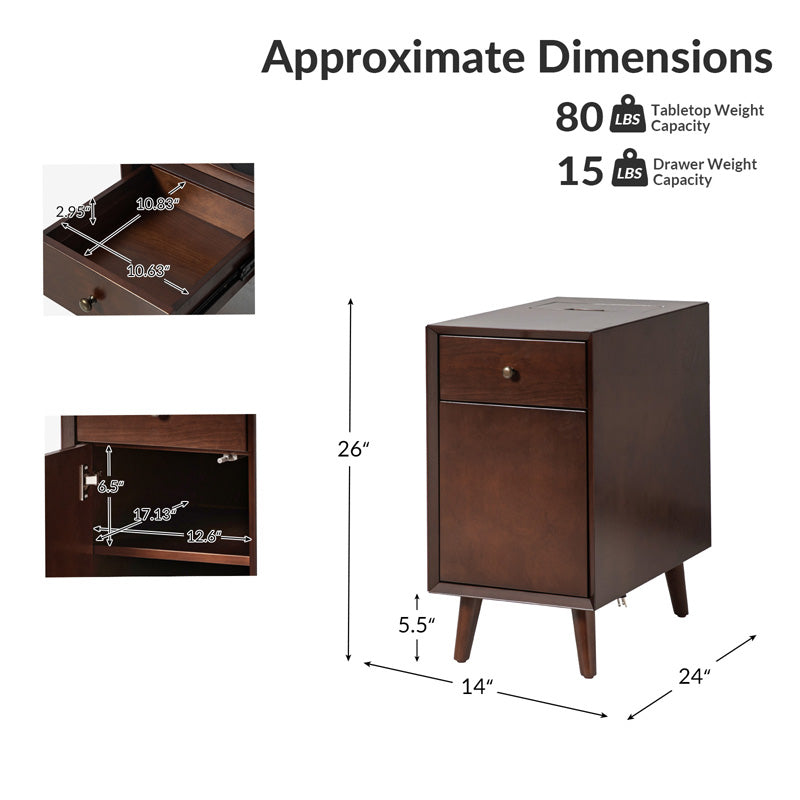 Vira End Table with Storage & Built-in Outlets - Modern Side Table with USB Charging Ports & Power Outlets for Living Room, Bedroom, Office - Perfect Nightstand or Sofa Side Table