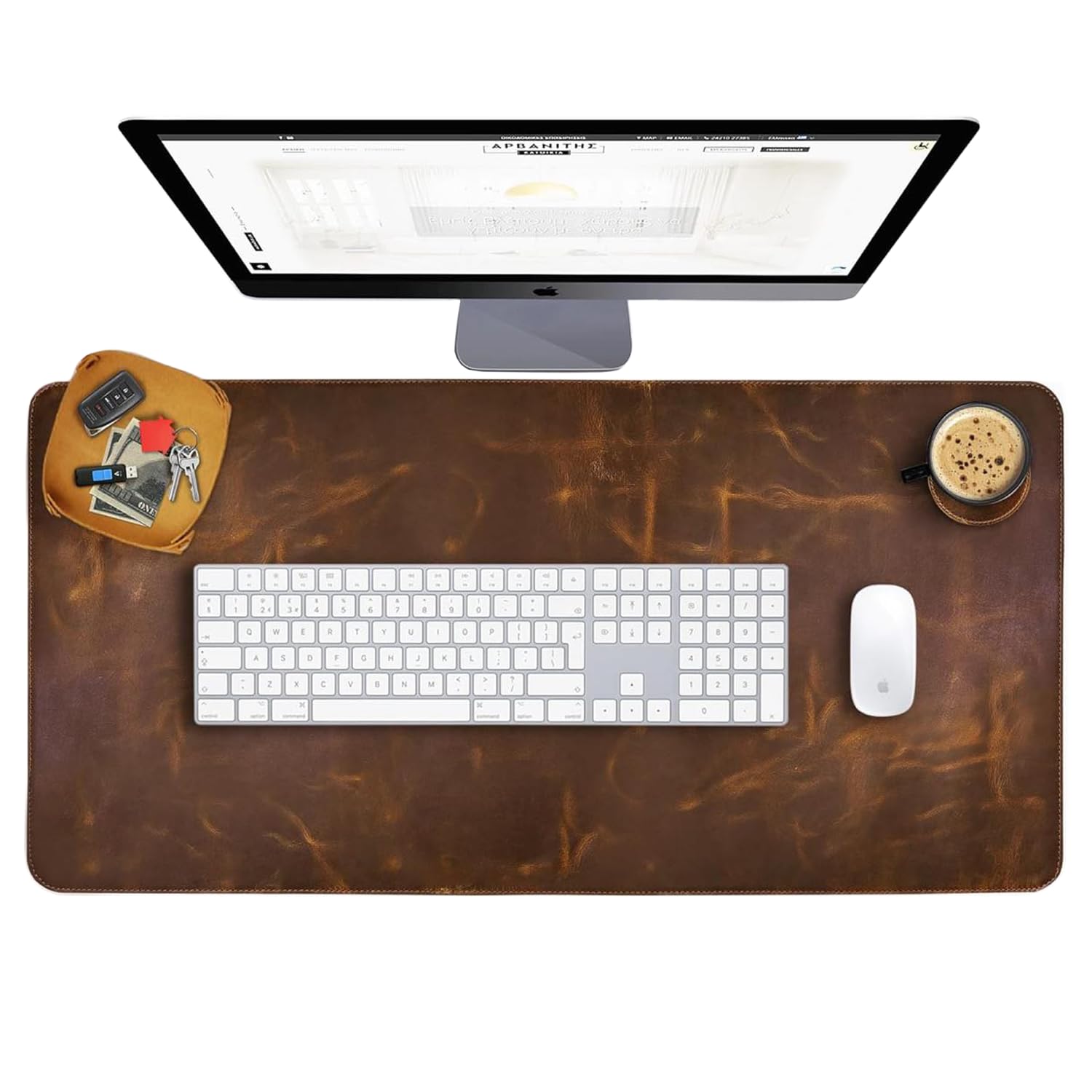 ELIZO Genuine Leather Desk Pad - 3mm Thick Double Layer (31x15.6 Inch) Premium Desk Protector Mat for Keyboard & Mouse - Office Computer Laptop Accessories for Work & Home Office Setup