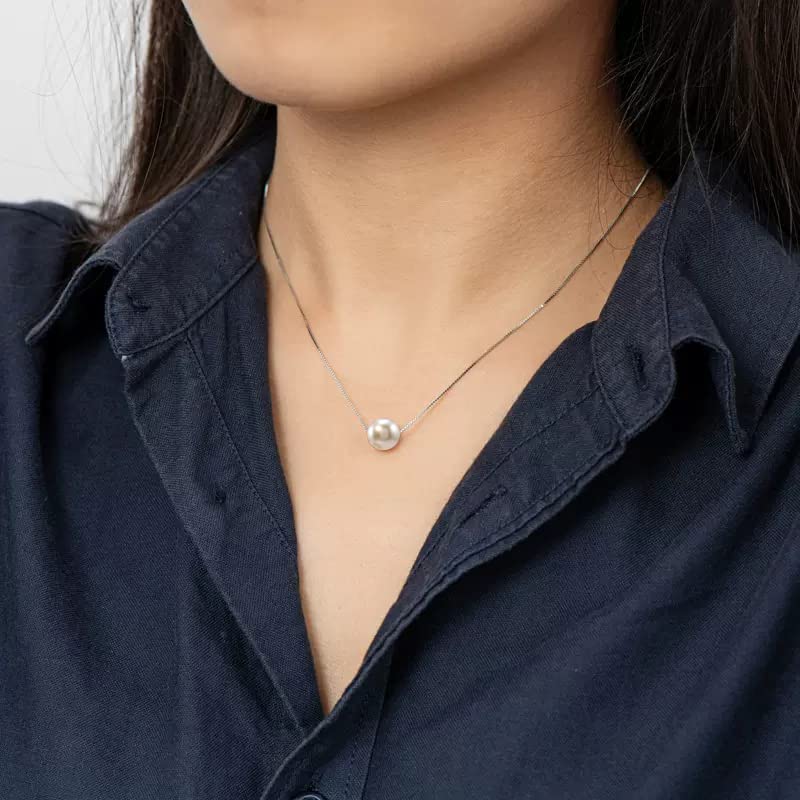 10mm White Pearl Necklace for Women & Girls - Sterling Silver Adjustable Chain, Elegant Gift for Parties & Weddings